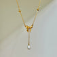 Gold Bow Tie Pearl Drop Y Necklace Vintage Romantic Jewelry