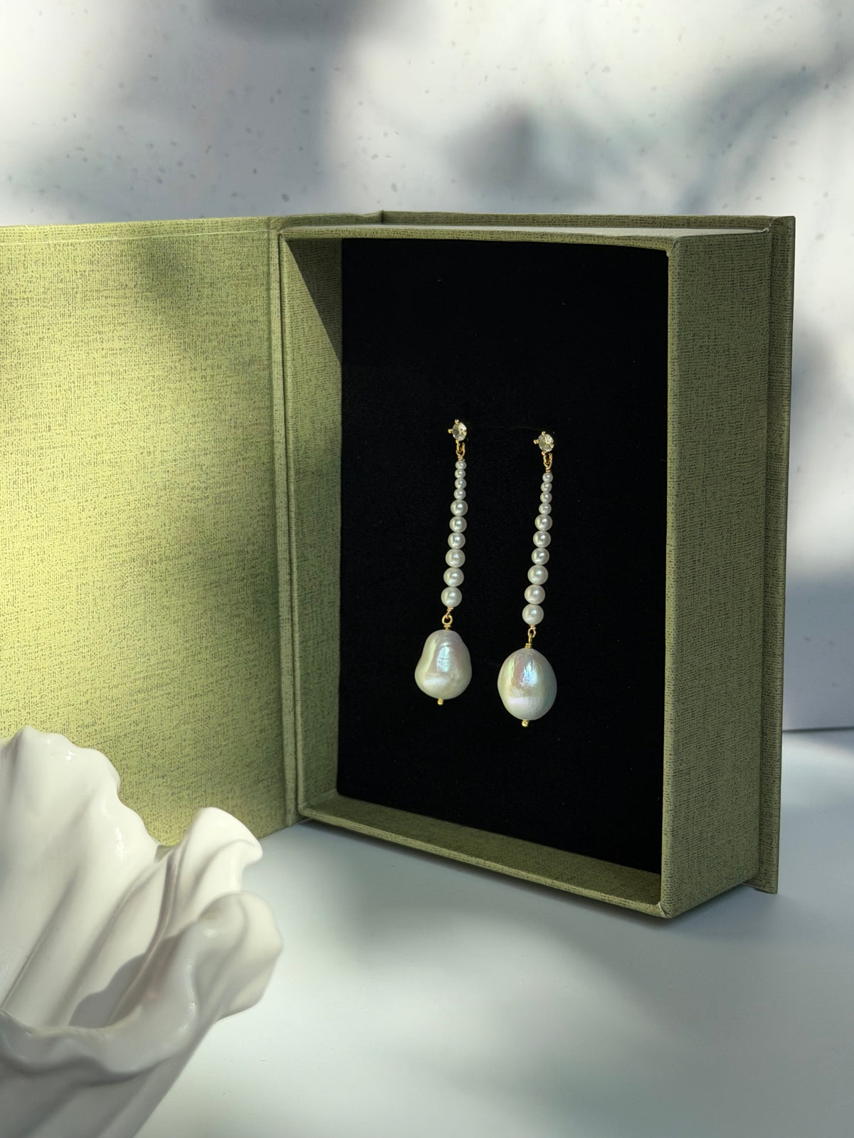 Moonlit Pearl Cascade — Statement Baroque Pearl & Zircon Drop Earrings