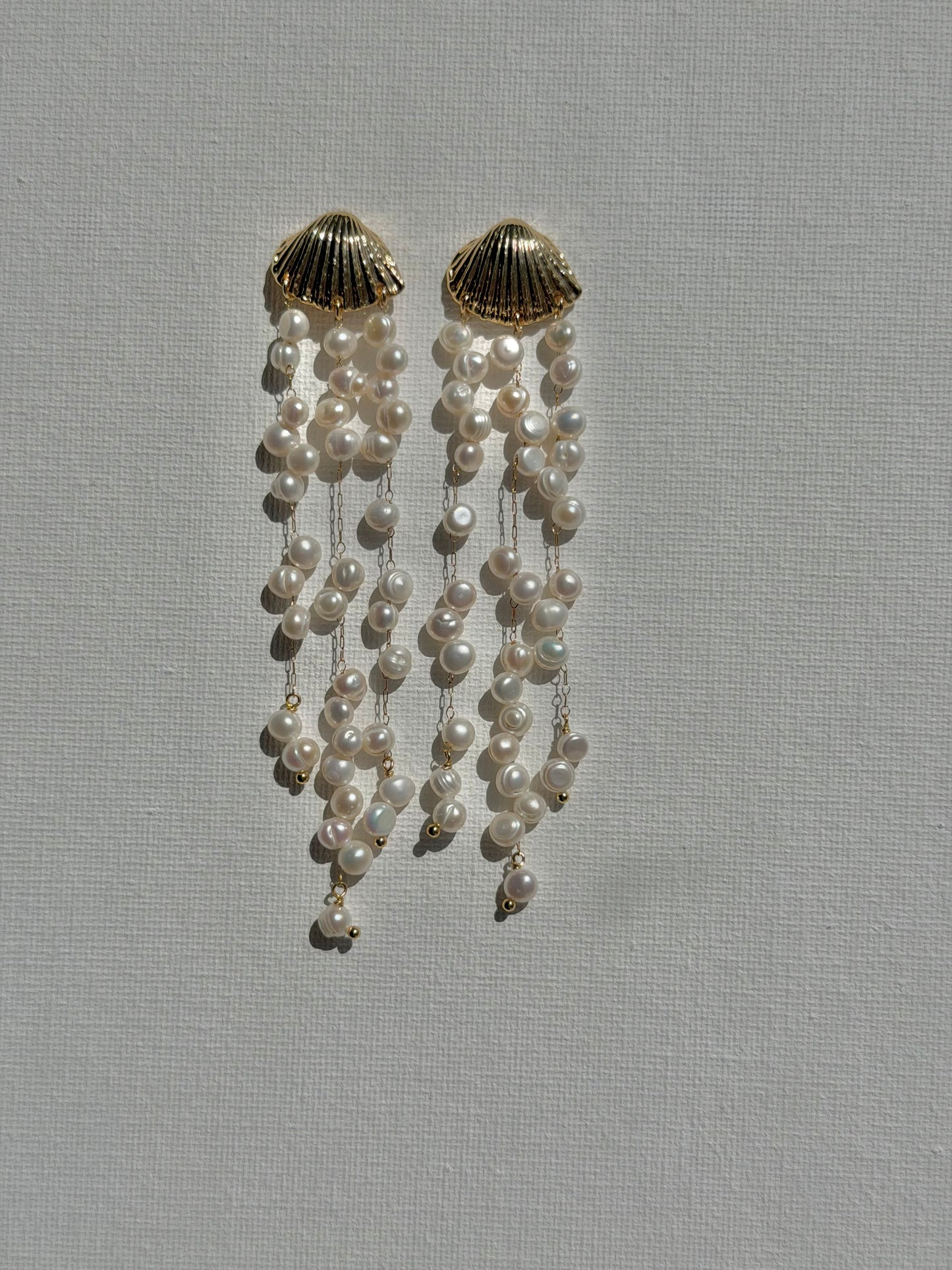 Ocean Breeze 14K Gold filled Shell baroque Keshi pearl tassel long Earring