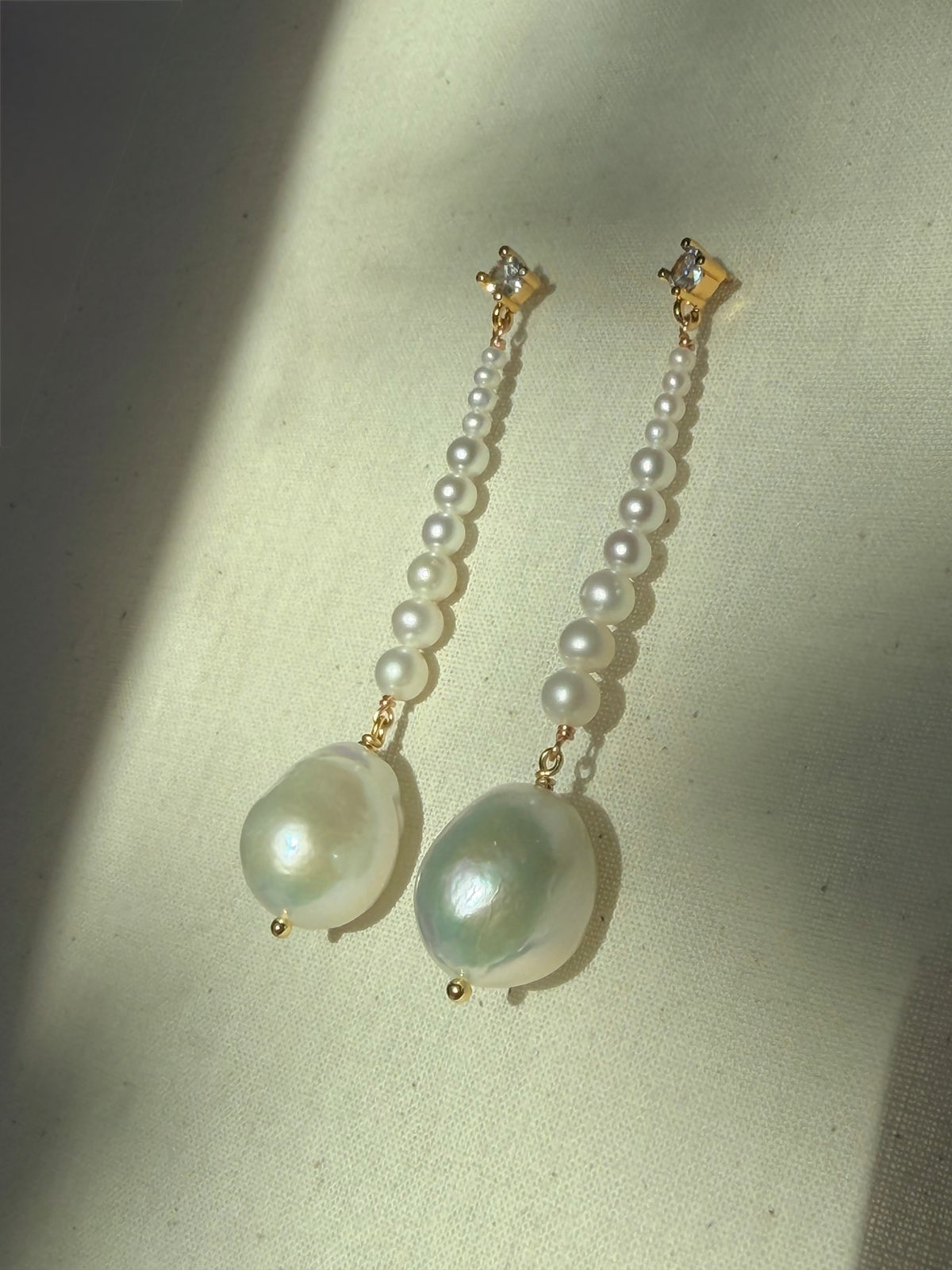 Moonlit Pearl Cascade — Statement Baroque Pearl & Zircon Drop Earrings