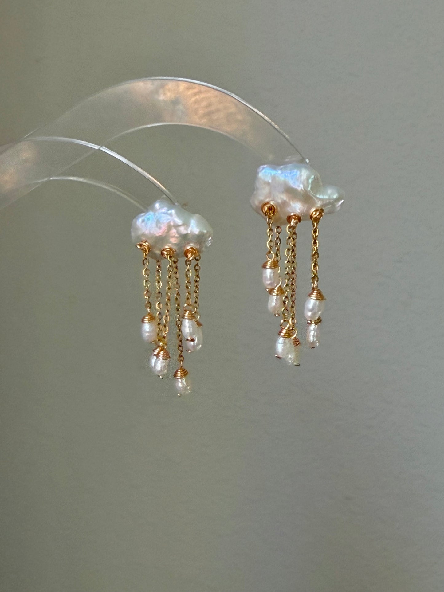 Thunderstorm Hand-Drilled Pearl Cloud Earrings | Hand-woven Raindrop Jewelry