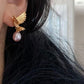 Gold Hummingbird Pearl Drop Earrings Nature Inspired Jewelry