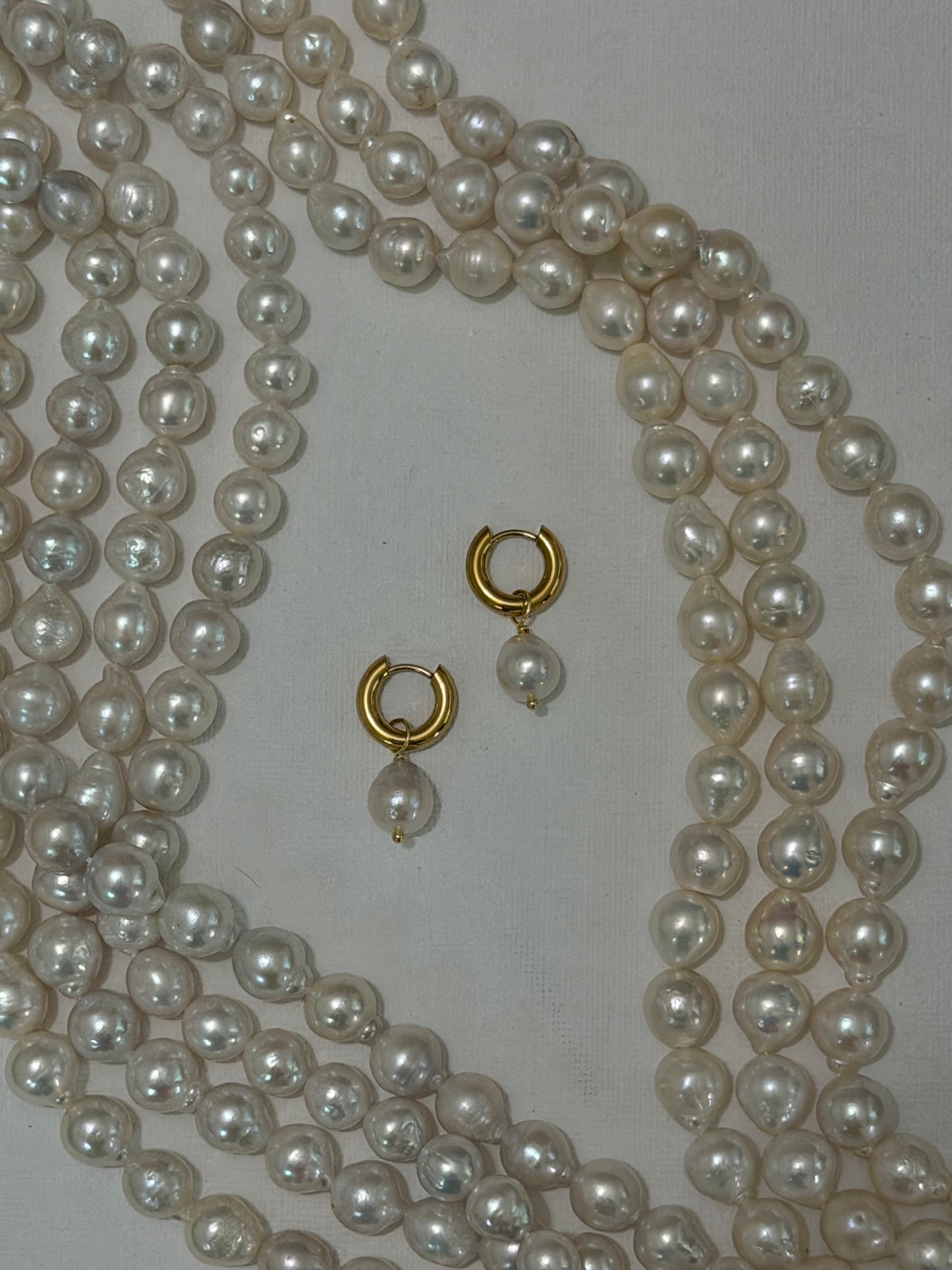 White Baroque Pearl Hoop Earrings Simple Elegant Drop Jewelry