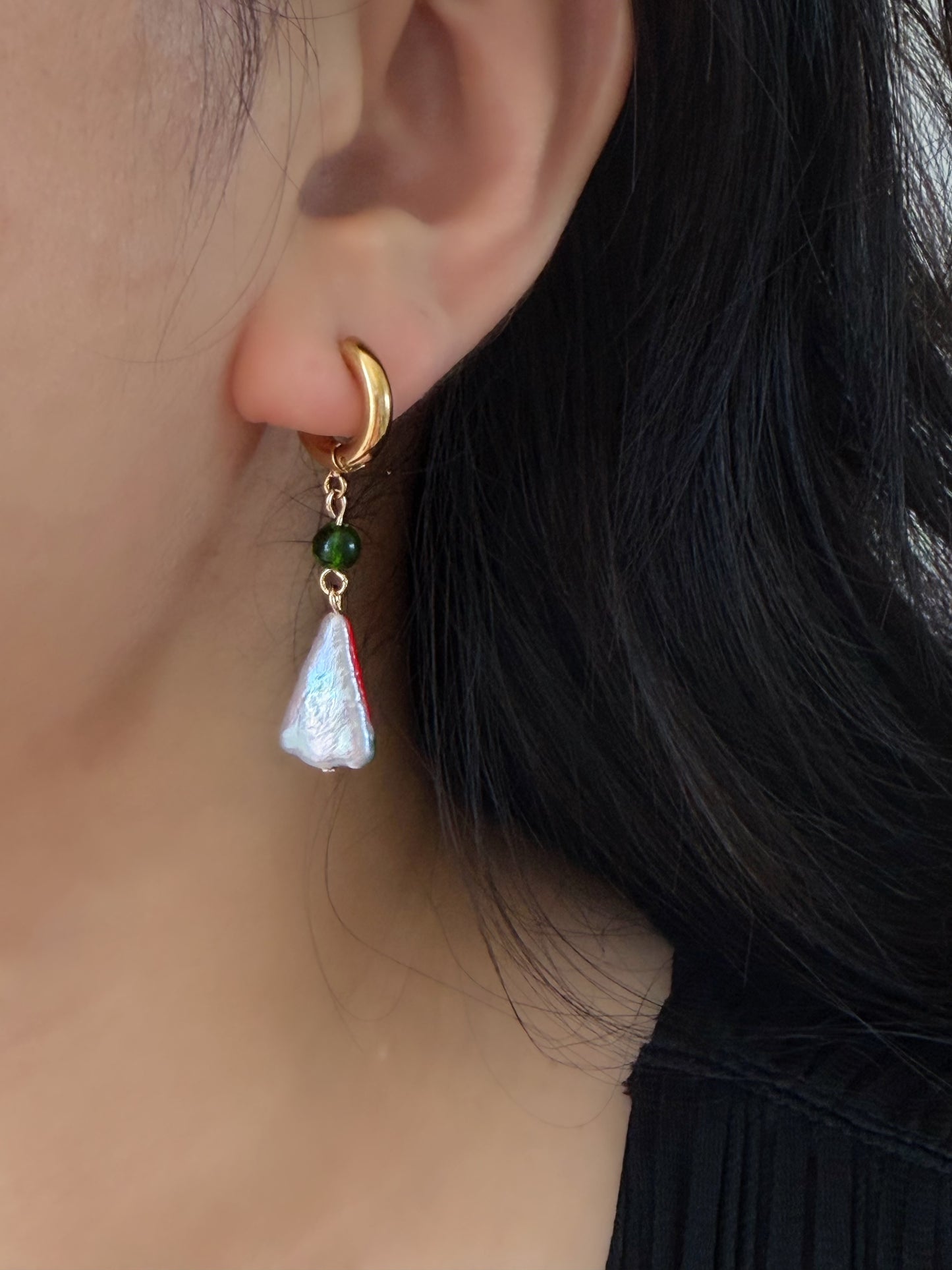 Baroque Pearl Watermelon Hoop Earrings Fruit Summer Jewelry