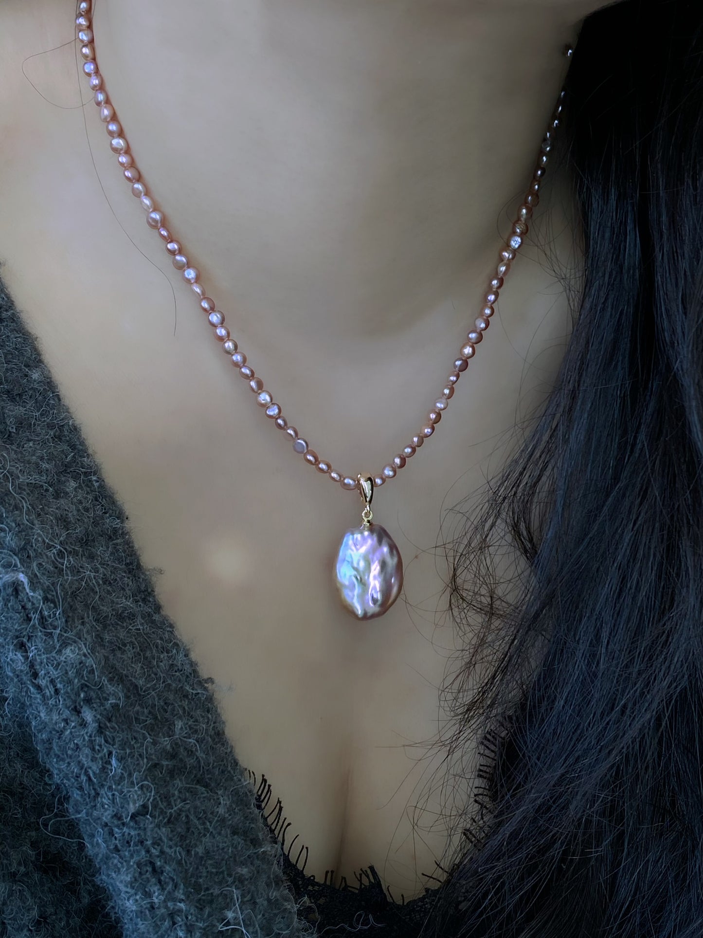 Spring exclusives Handmade Minimalist tiny colorful petal pearl dainty chocker necklace with removal pendant gift for her  anniversary gift