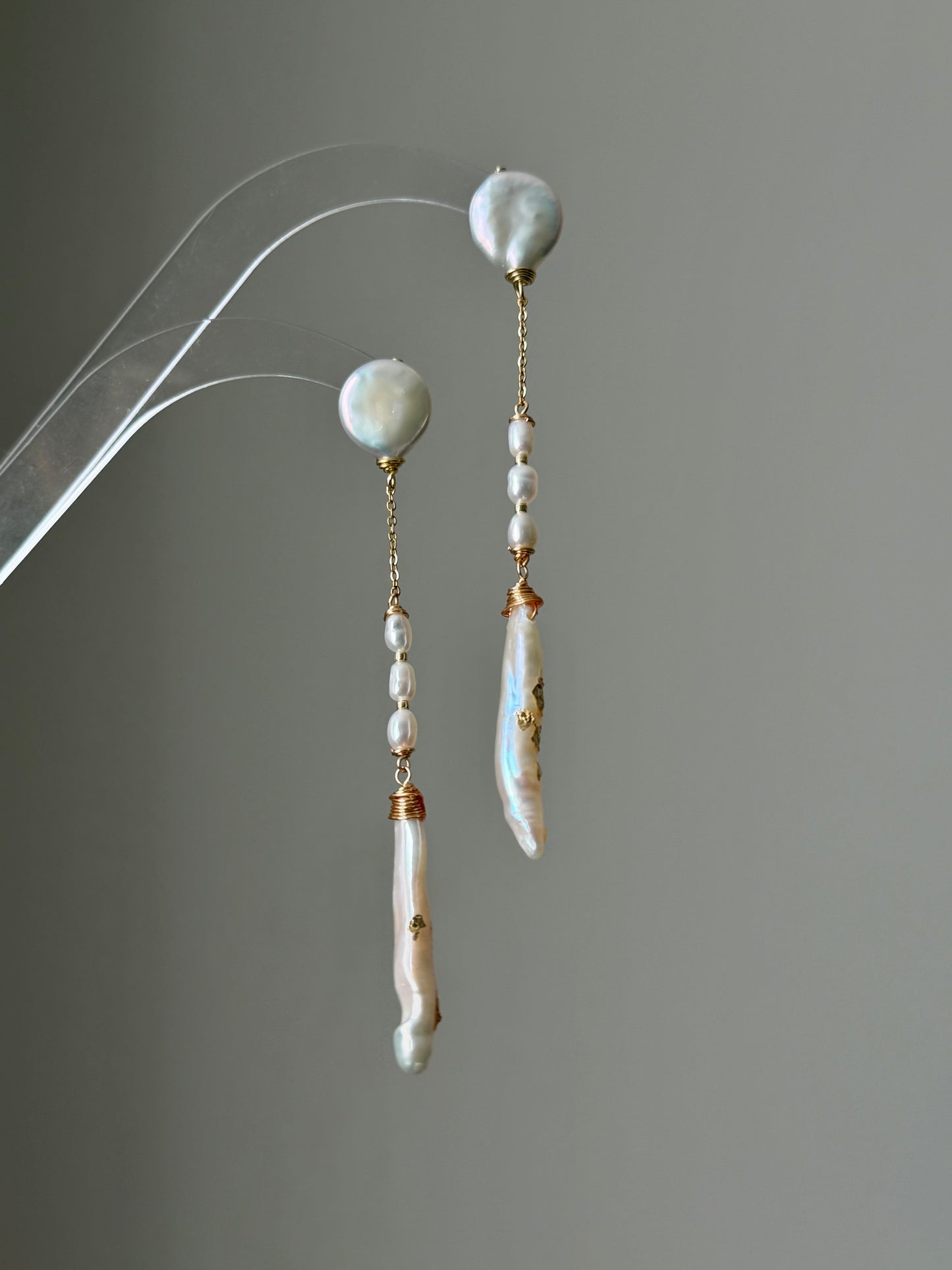 Nora Lunar Tassel Dangle Earrings  Moon Coin Pearl  Baroque Stick Pearl Drop  Long Celestial Statement Earring Bridesmaid Gift