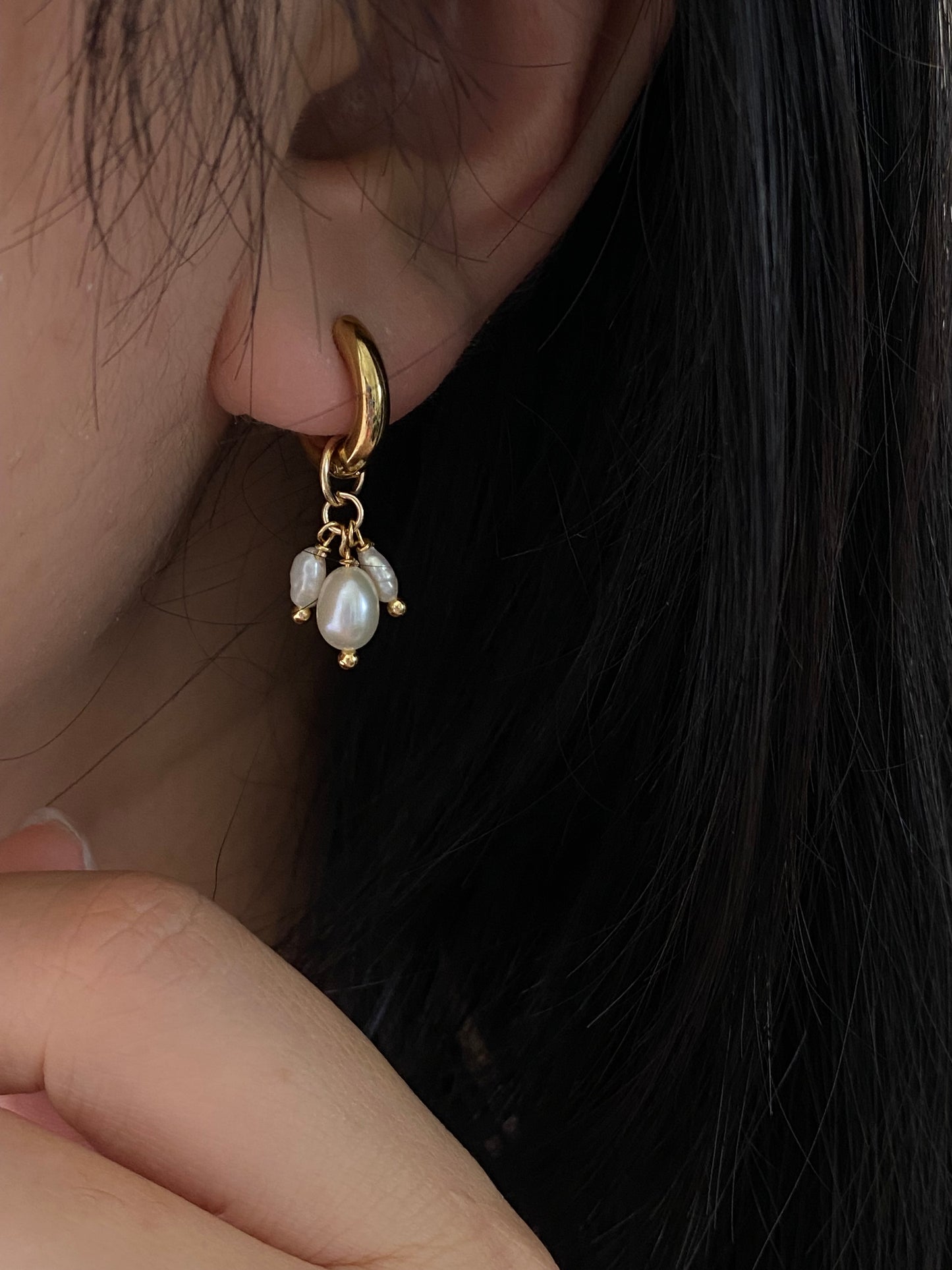 Handmade Triple Pearl 3-in-1 Hoop Earrings | Removable Freshwater Pearl Charm | Dainty Gold Hoops | Versatile Pearl Drop Earrings
