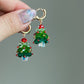 Christmas Tree Earrings & Necklace Set, Festive Beaded Jewelry, Holiday Gift, Baroque Pearl Charm, Christmas Jewelry for Women