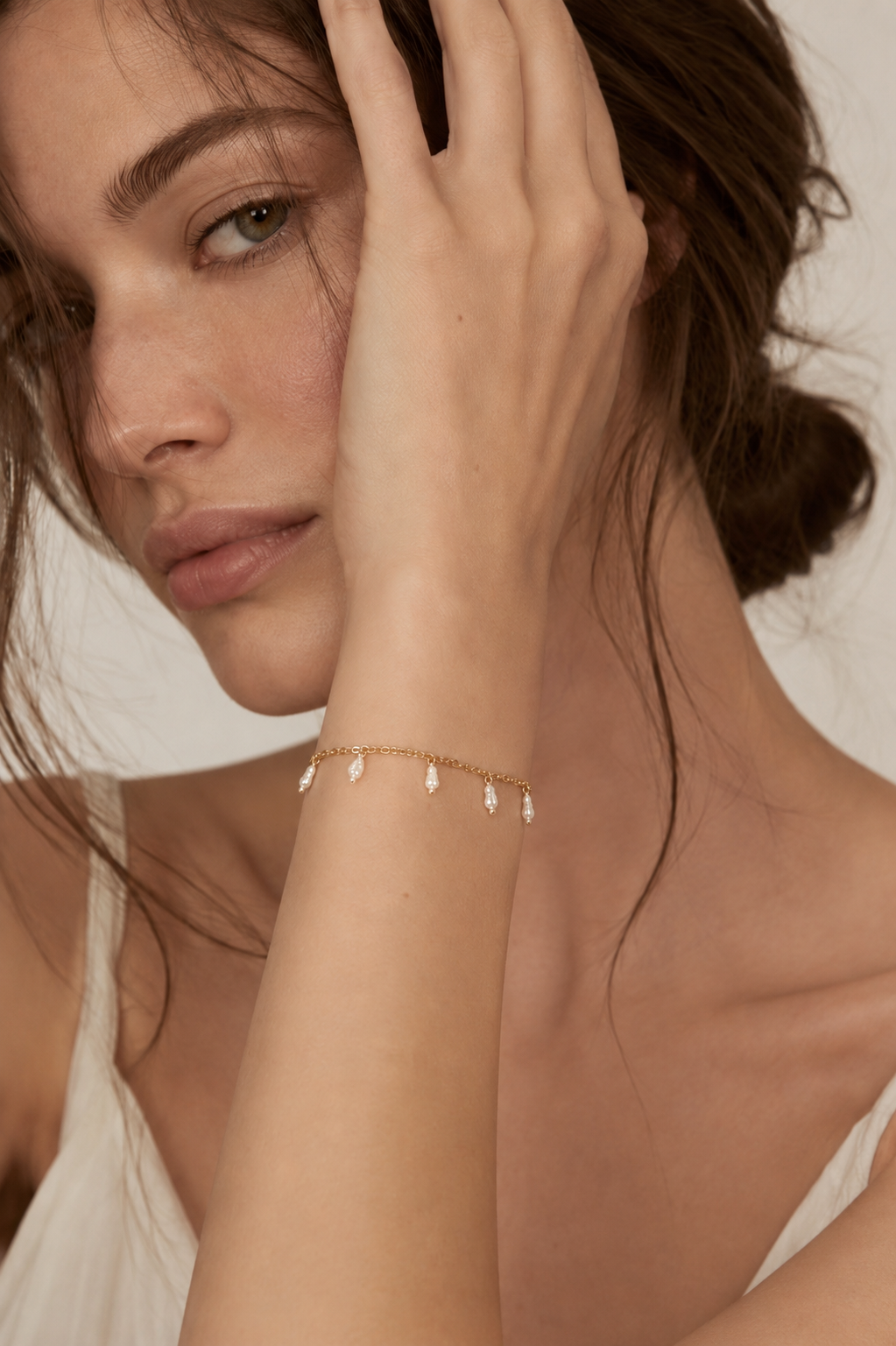 Dainty Keshi Pearl Charm Bracelet | 14K Gold Filled Lace Chain