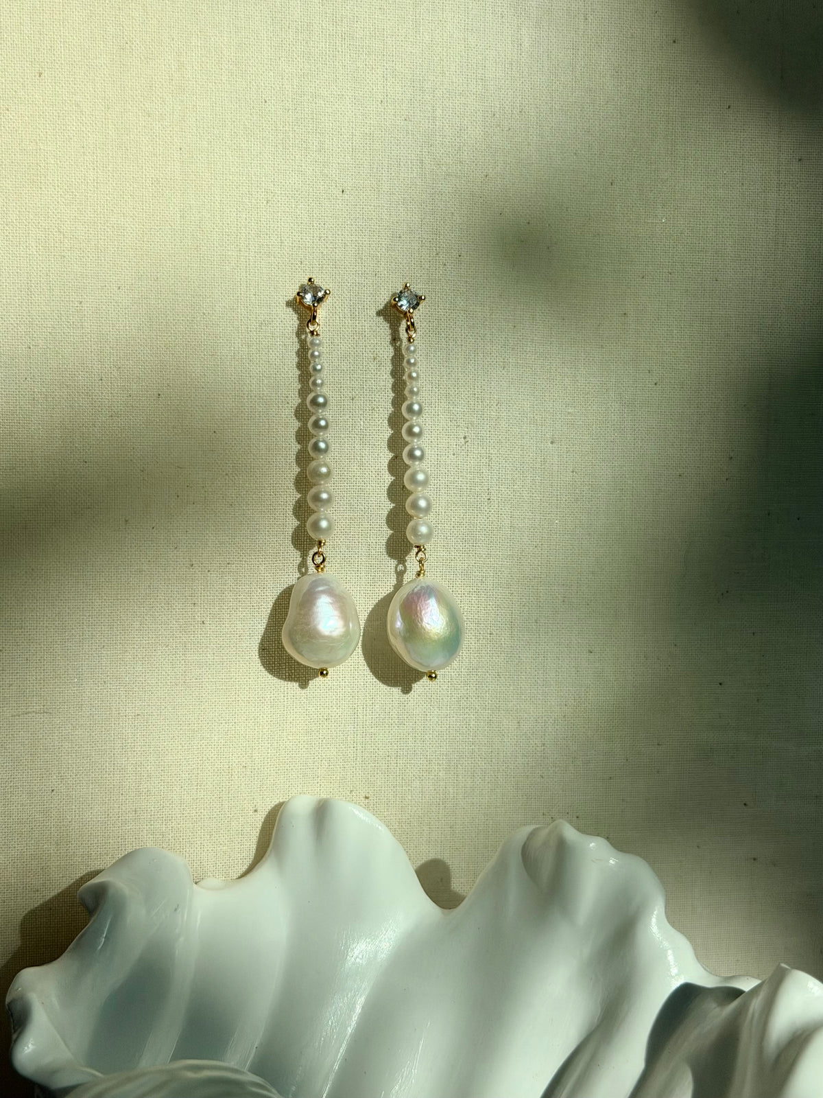Moonlit Pearl Cascade — Statement Baroque Pearl & Zircon Drop Earrings