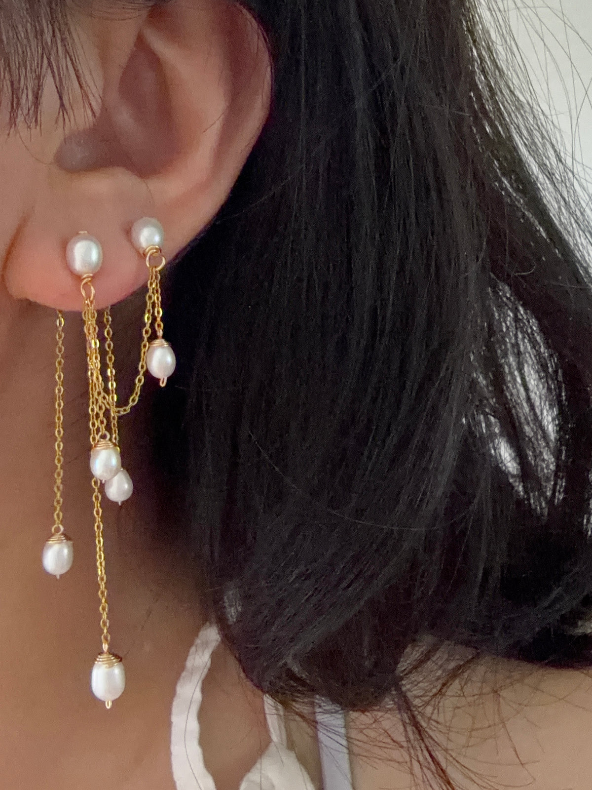 Double Piercing Bridal Pearl Earrings | ÉLANE