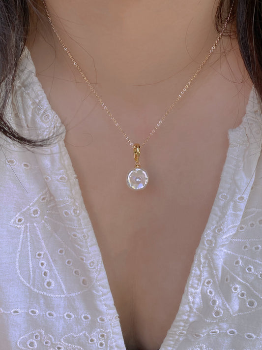 Unique Handmade Baroque Pearl Fried Egg Pendant – Removable Universal Charm for Necklace