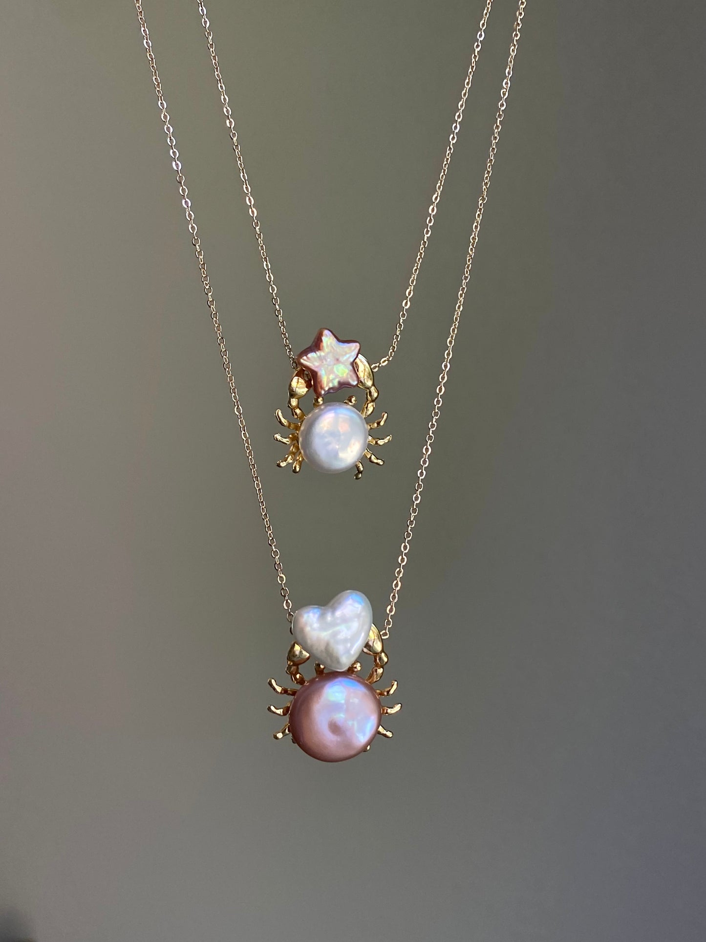 Celestial Crab Pearl Pendant – Gold Crab Baroque Pearl Necklace, Ocean Lover Gift, Cancer Zodiac Jewelry, Handmade unique star Necklace