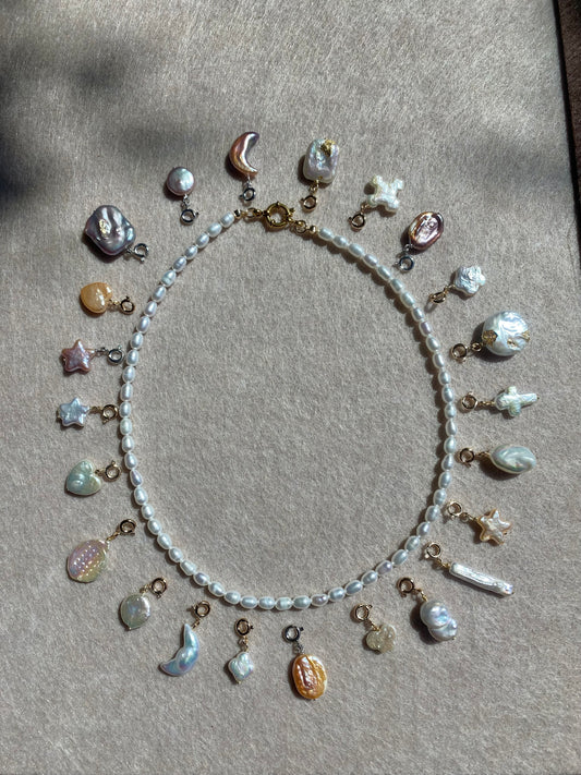 Custom Pearl Charm Necklace  Interchangeable Handmade Baroque Pearl Pendants Multi-Use Charms for Necklace, Bracelet, Anklet, Hair Clip