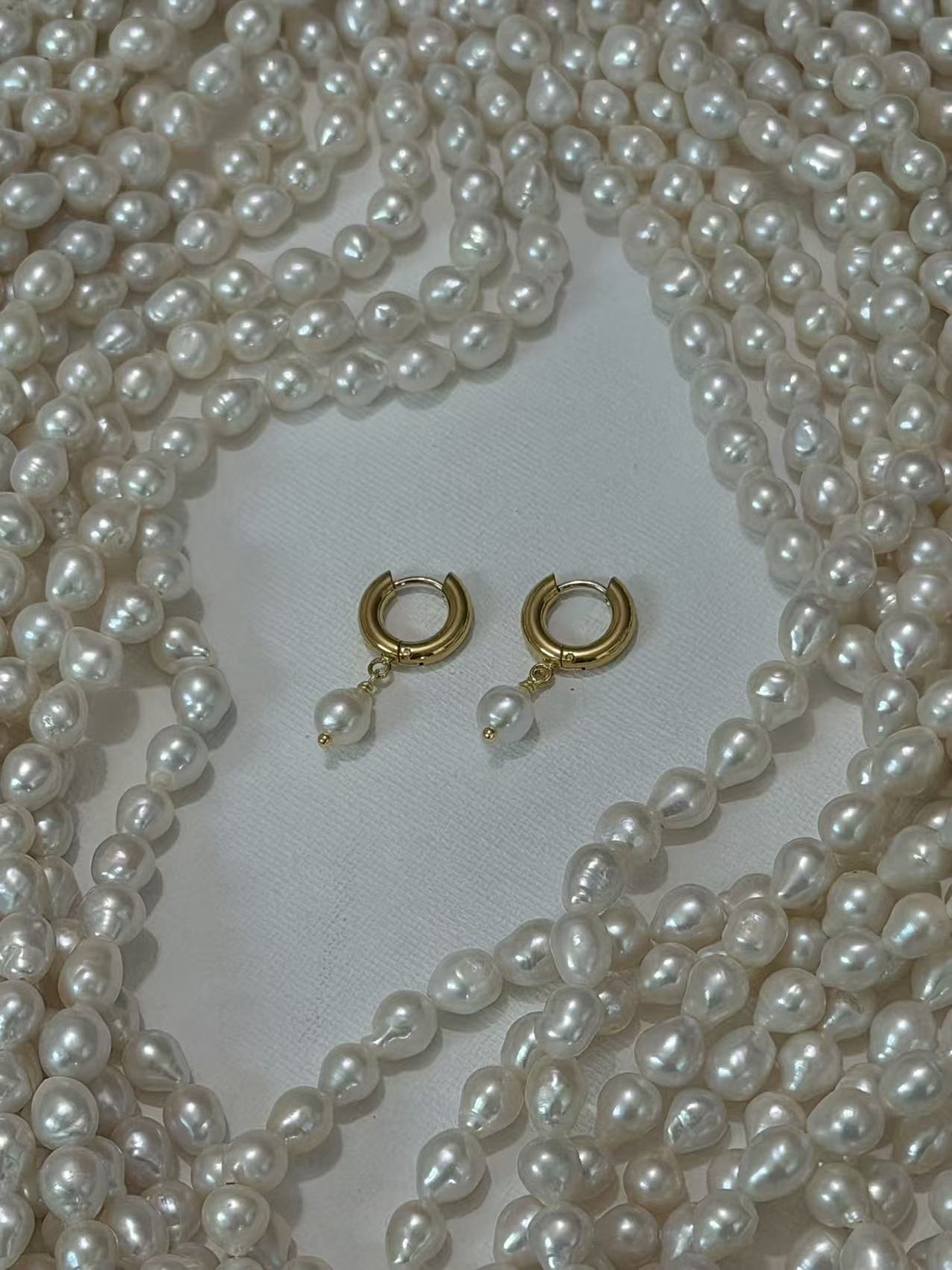 White Baroque Pearl Hoop Earrings Simple Elegant Drop Jewelry