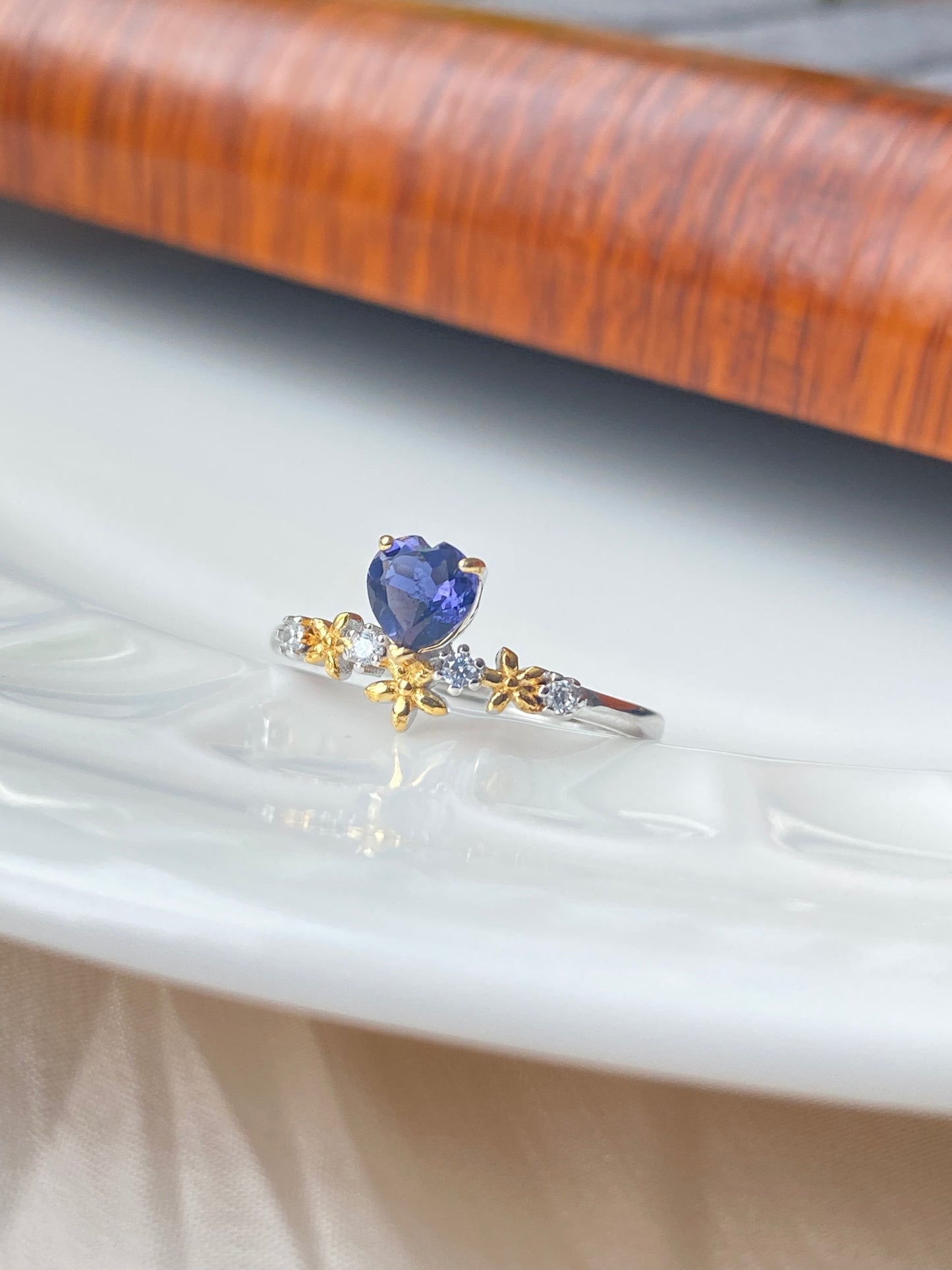 Natural Clear grade tanzanite heart shape sterling silver adjustable ring,gift for her,anniversary gift