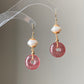 Handmade Vintage Strawberry Quartz Baroque Pearl Earrings 14K Gold Wire Wrapped Dangle Elegant Daily Earrings Bridesmaid Gift for her