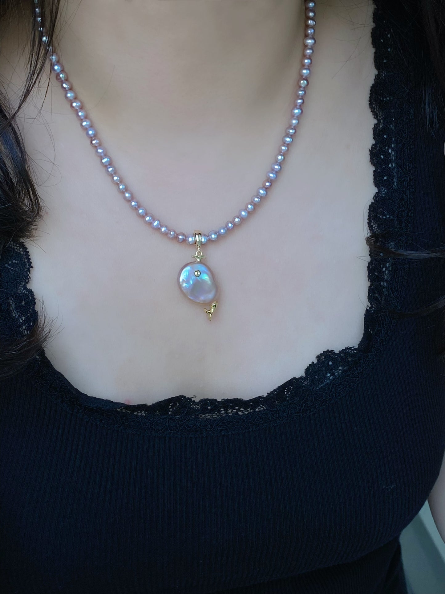 Ocean Whispers Baroque Pearl Whale Necklace Pendant | Unique Handmade Gift for her clip-on necklace charm  Dolphin necklace coastle style