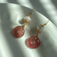 Handmade Vintage Strawberry Quartz Baroque Pearl Earrings 14K Gold Wire Wrapped Dangle Elegant Daily Earrings Bridesmaid Gift for her