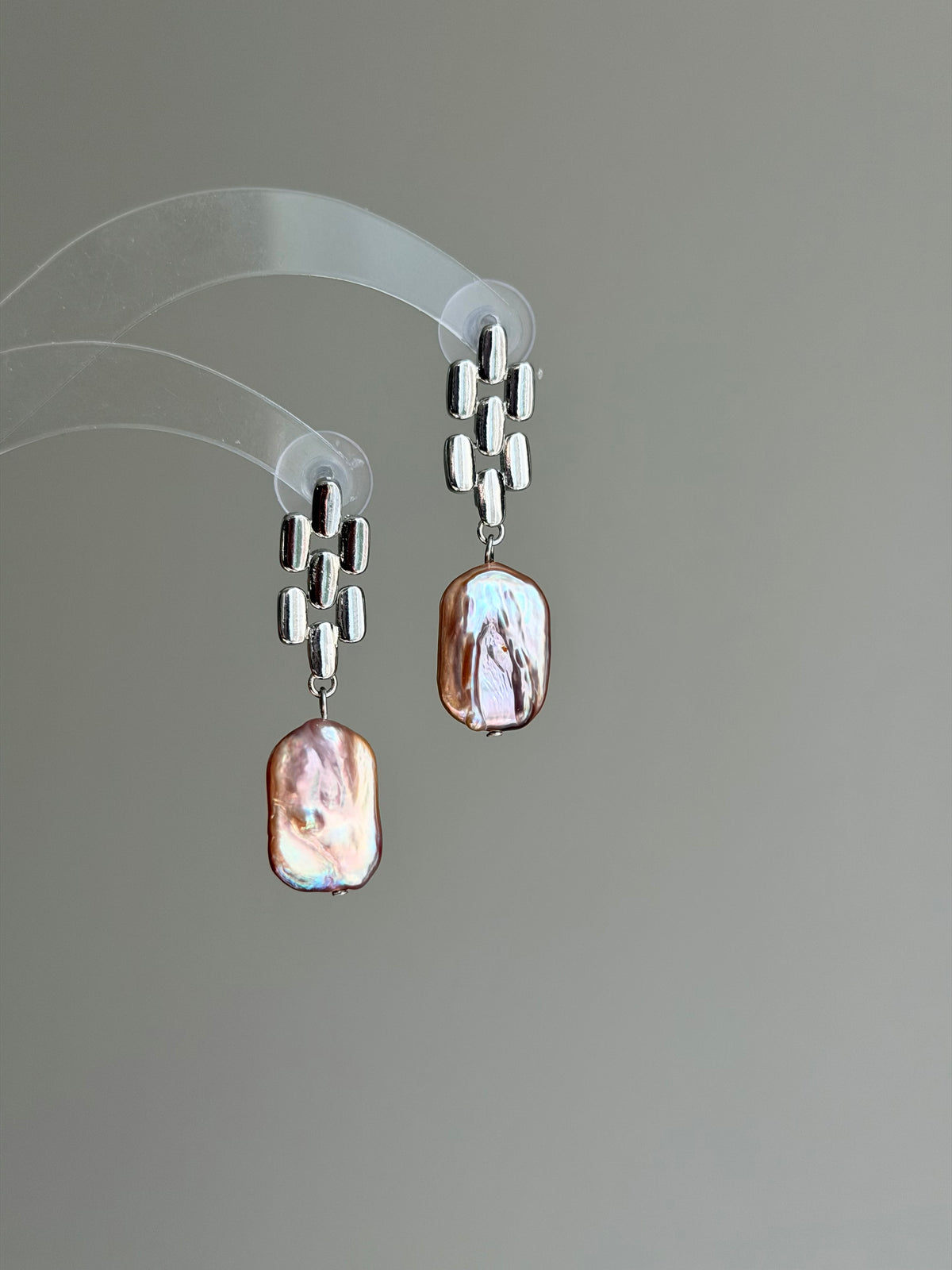 Square Baroque Pearl Woven Link Earrings – Modern Chic Drop Earrings
