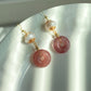Handmade Vintage Strawberry Quartz Baroque Pearl Earrings 14K Gold Wire Wrapped Dangle Elegant Daily Earrings Bridesmaid Gift for her