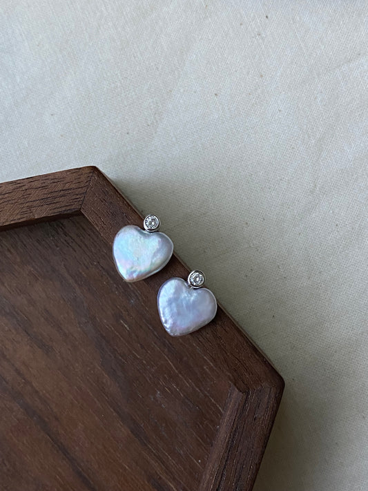 S925 Sterling silver Minimalism Baroque Pearl zircon stud Earrings Heart Elegance Dainty Style  Pearl Earrings Bridal statement earring gift