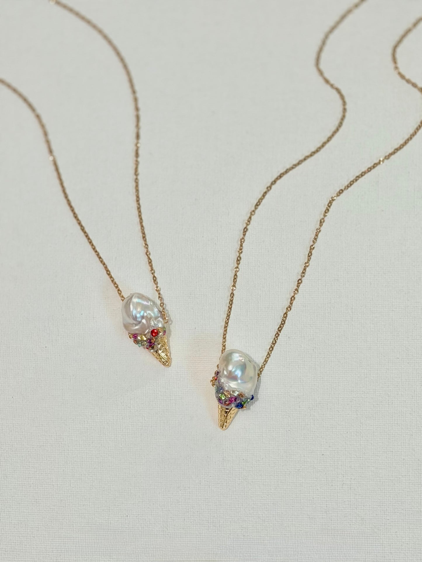Baroque Pearl Ice Cream Cone Pendant Necklace Whimsical Jewelry