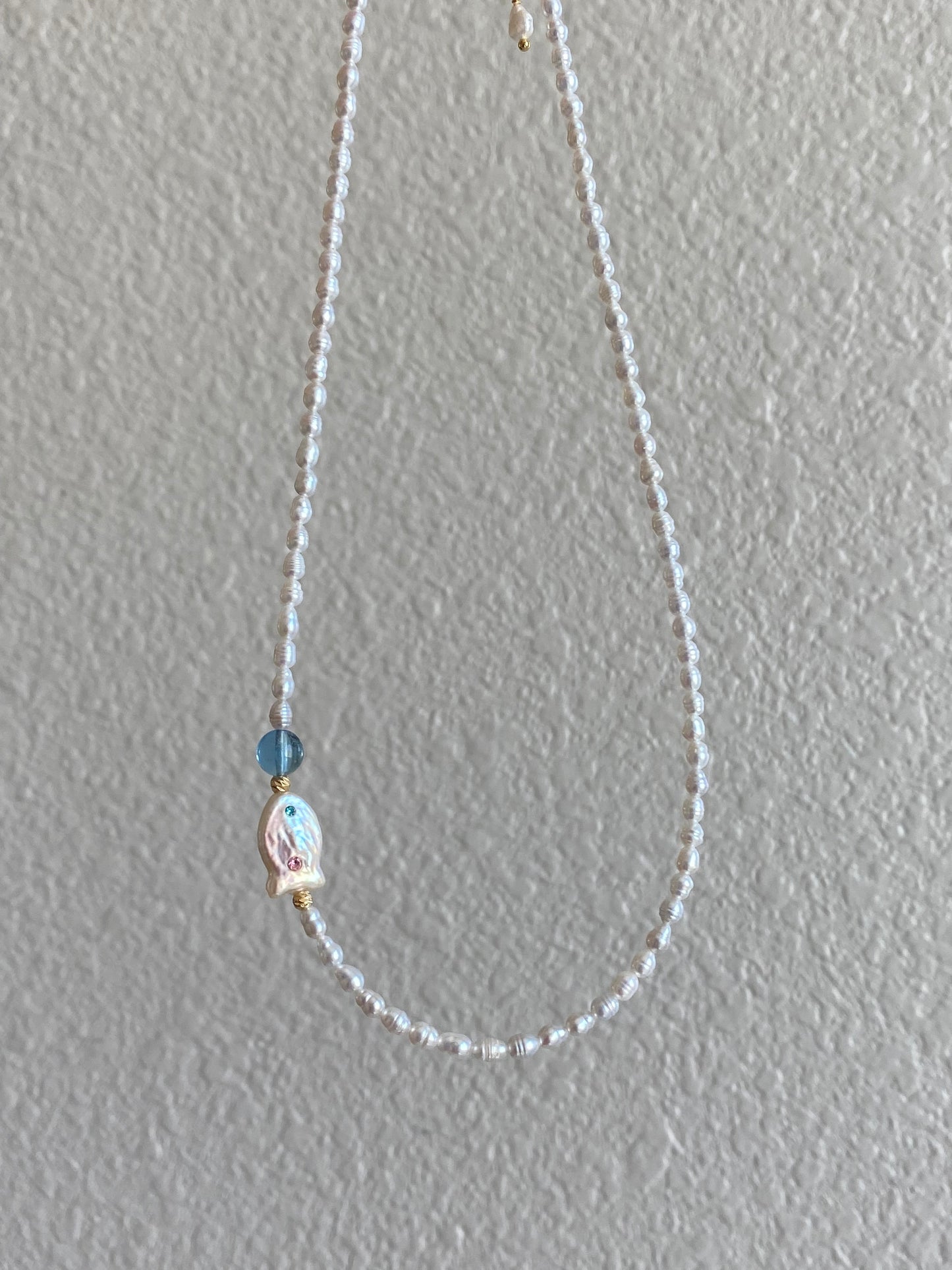 Handmade Baroque Fish Pearl Bead Chocker Necklace  Freshwater Pearl and Aquamarine Ocean Blue Necklace Bridesmaid Gift for Her birthday gift