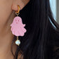 Handmade Pastel Goth Halloween Ghost Pearl Earrings Kawaii Pink Ghost Earrings Spooky Cute Earrings Baroque Pearl Jewelry Halloween earring