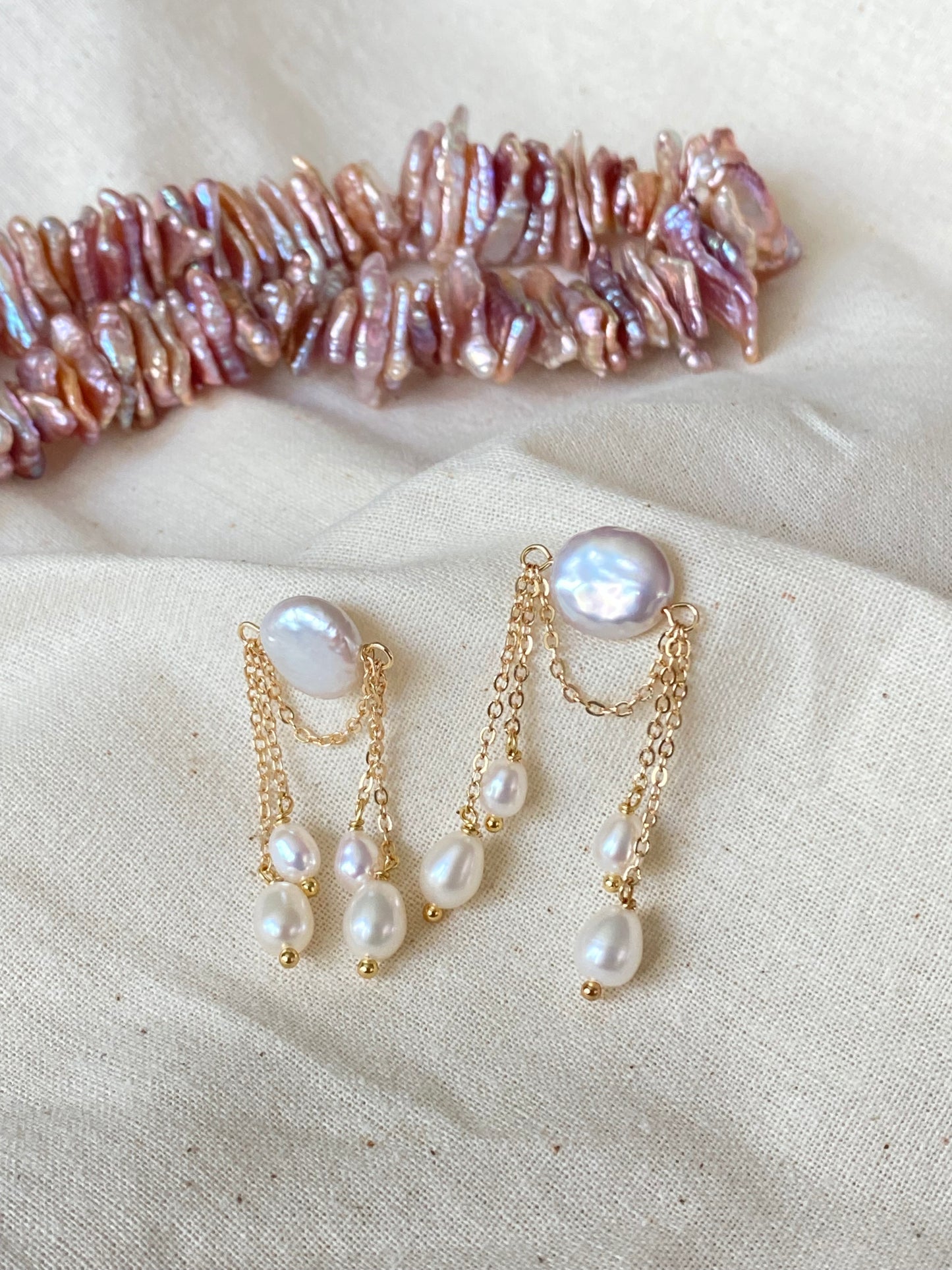 Handmade Vintage-Inspired Baroque Pearl Tassel Elegant  Earrings Dangle Studs Earring modern artistry earring Bridesmaid Gift for her