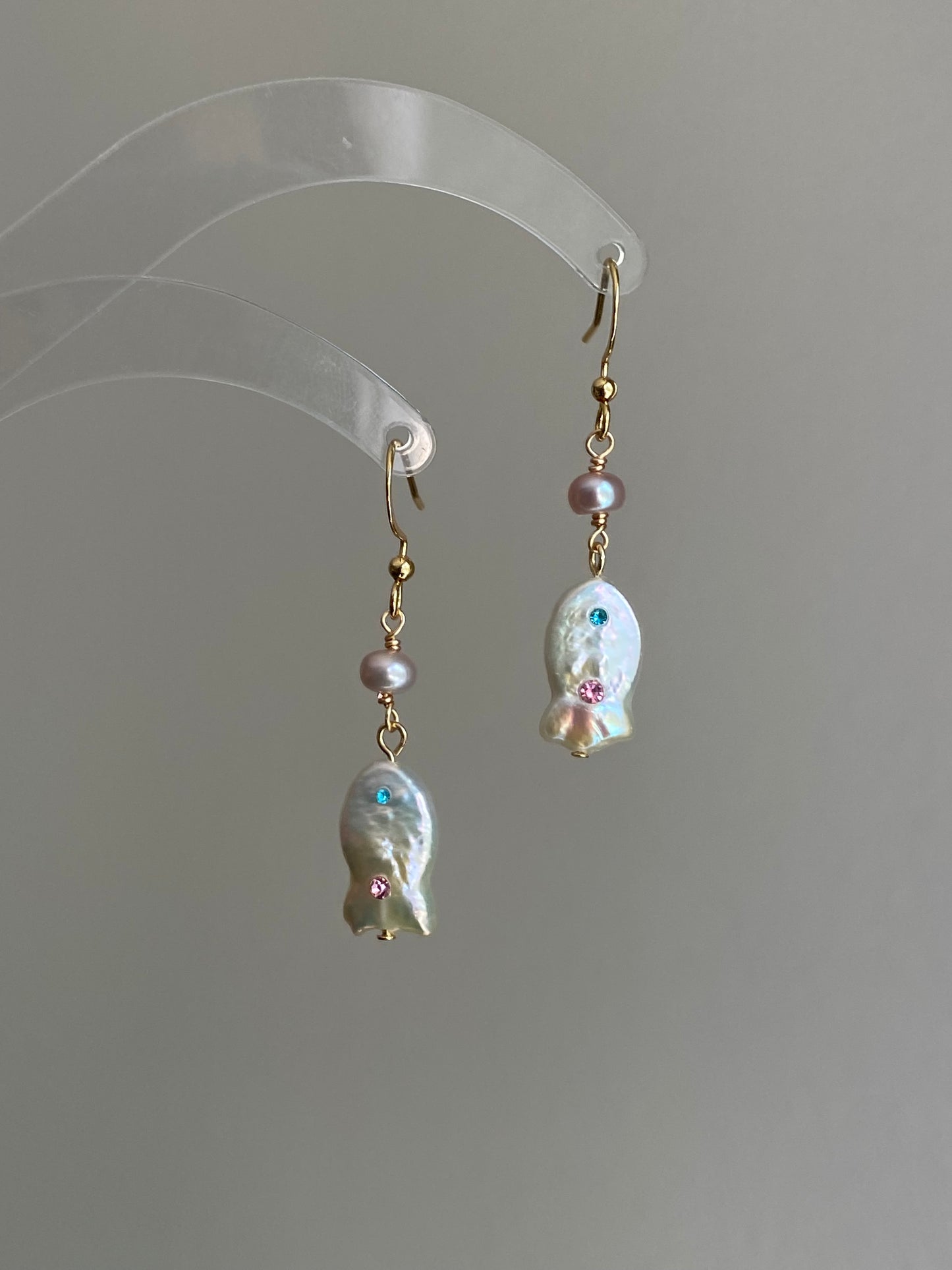 Unique Baroque Pearl Earrings with Zircon Earring  Rocky Fish Dangle Earring Elegant Dainty Pearl Earrings Gift Friendship gift