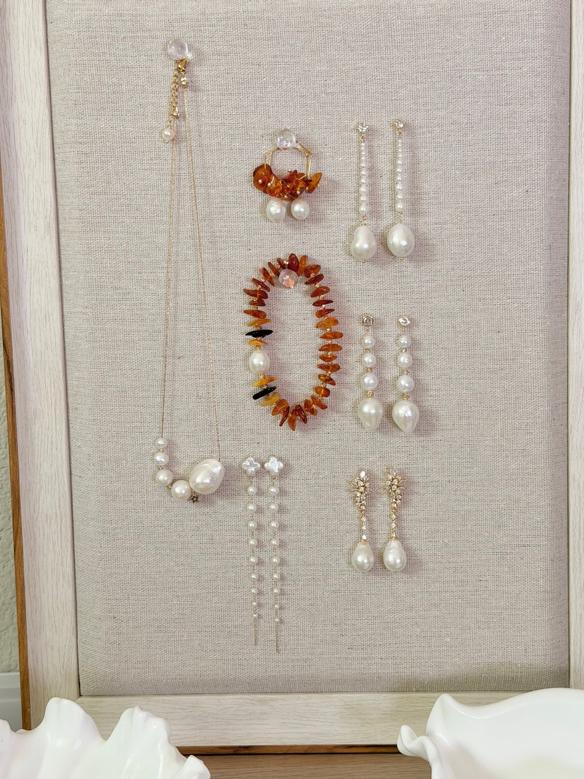 Baltic Amber & Large Baroque Pearl Wreath Hoop Earrings | Autumn Caramel Collection
