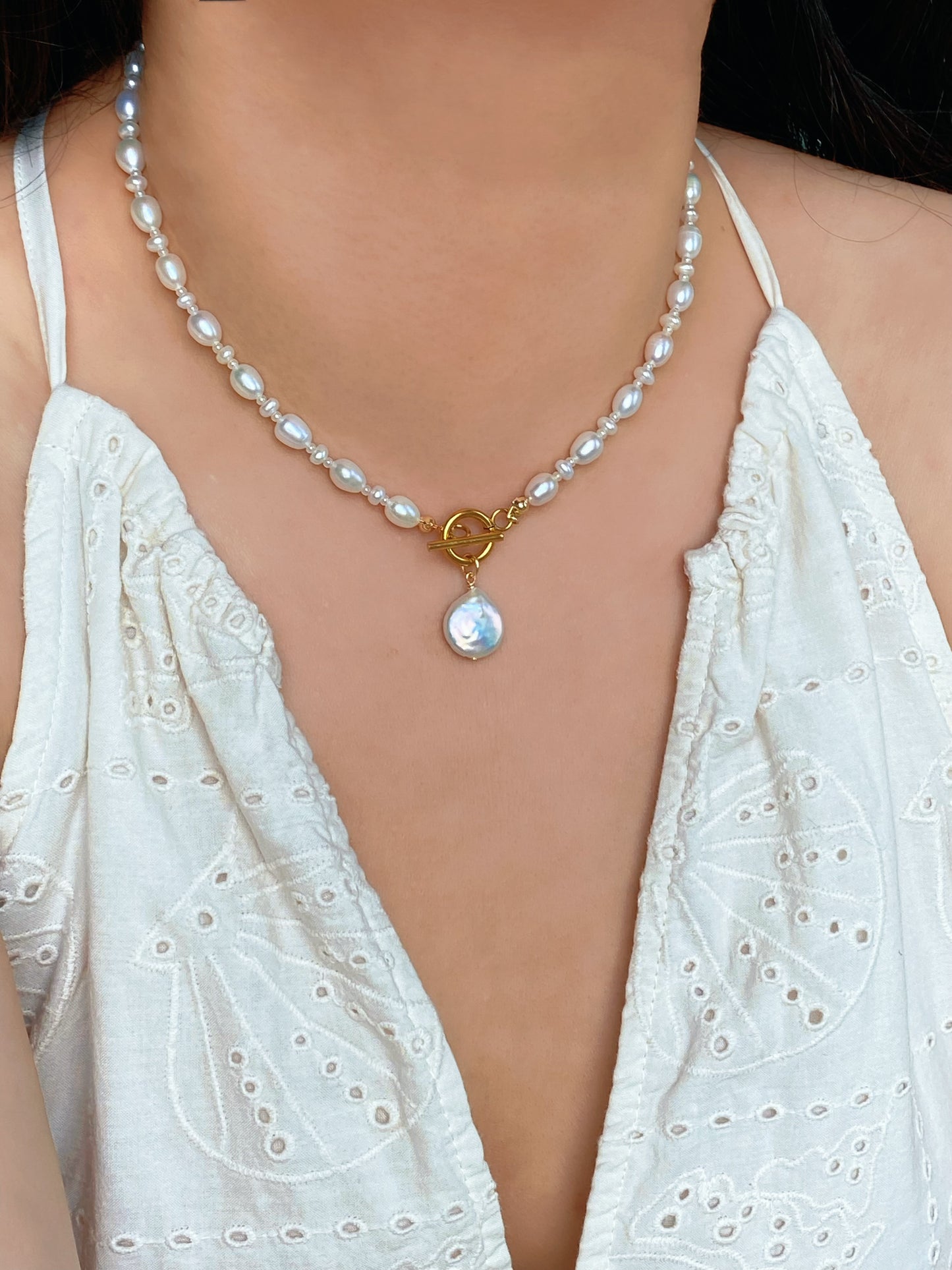 Handmade Cloudlight  Baroque pearl Pendant Dainty Necklace Minimalism  Vintage necklace  Elegant anniversary gift for her Bridesmaid Gift