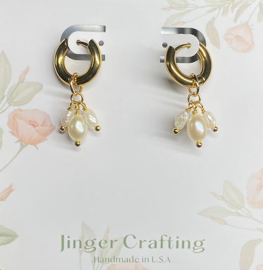 Handmade Triple Pearl 3-in-1 Hoop Earrings | Removable Freshwater Pearl Charm | Dainty Gold Hoops | Versatile Pearl Drop Earrings