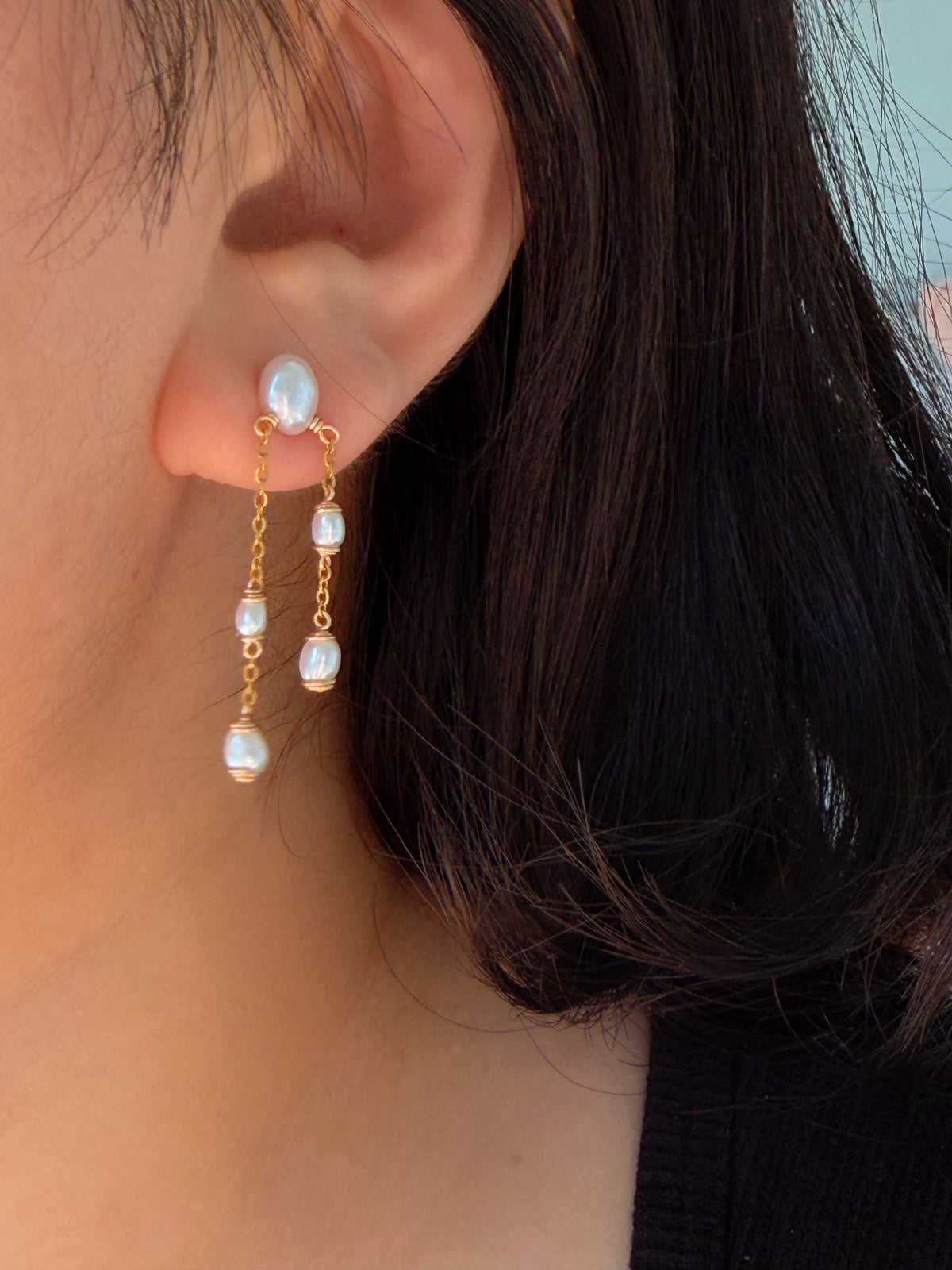 Sylvie Double Chain Pearl Earrings