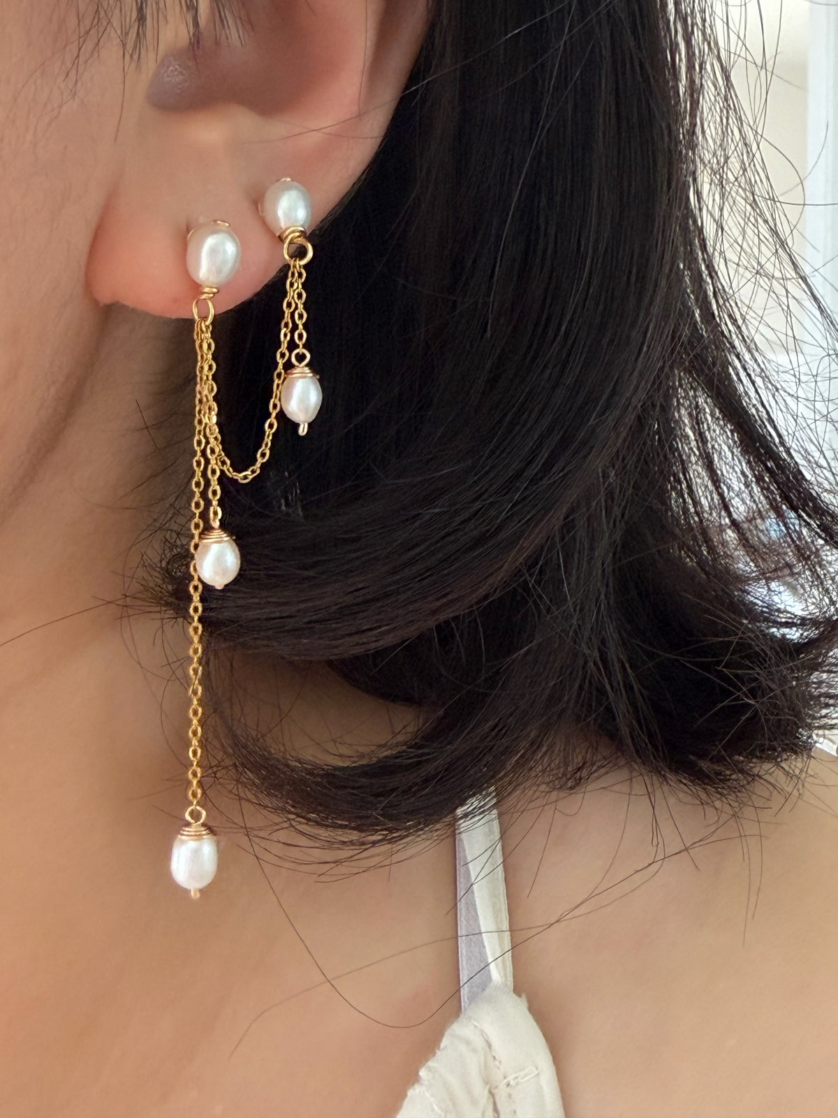 Double Piercing Bridal Pearl Earrings | ÉLANE