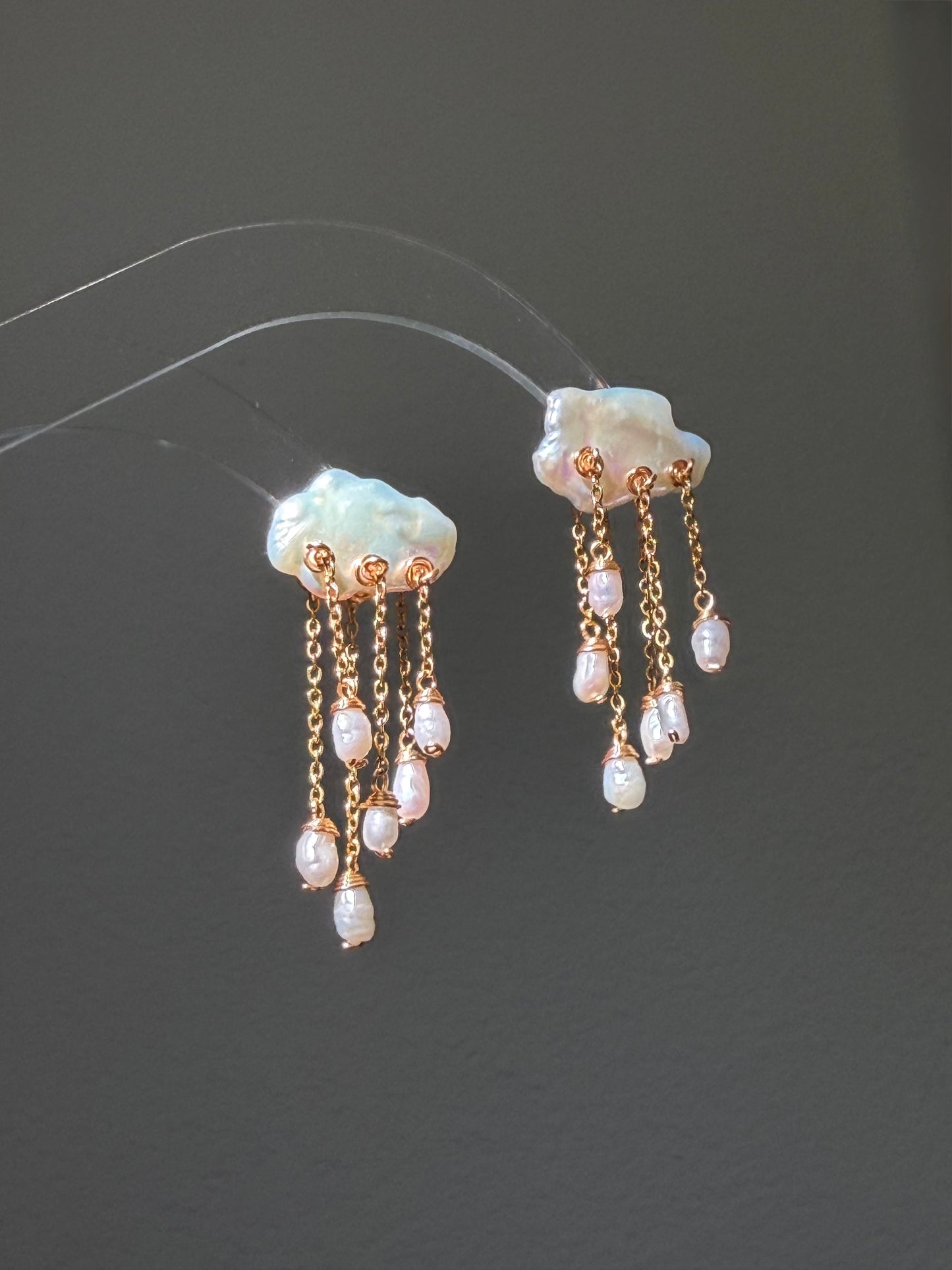 Thunderstorm Hand-Drilled Pearl Cloud Earrings | Hand-woven Raindrop Jewelry