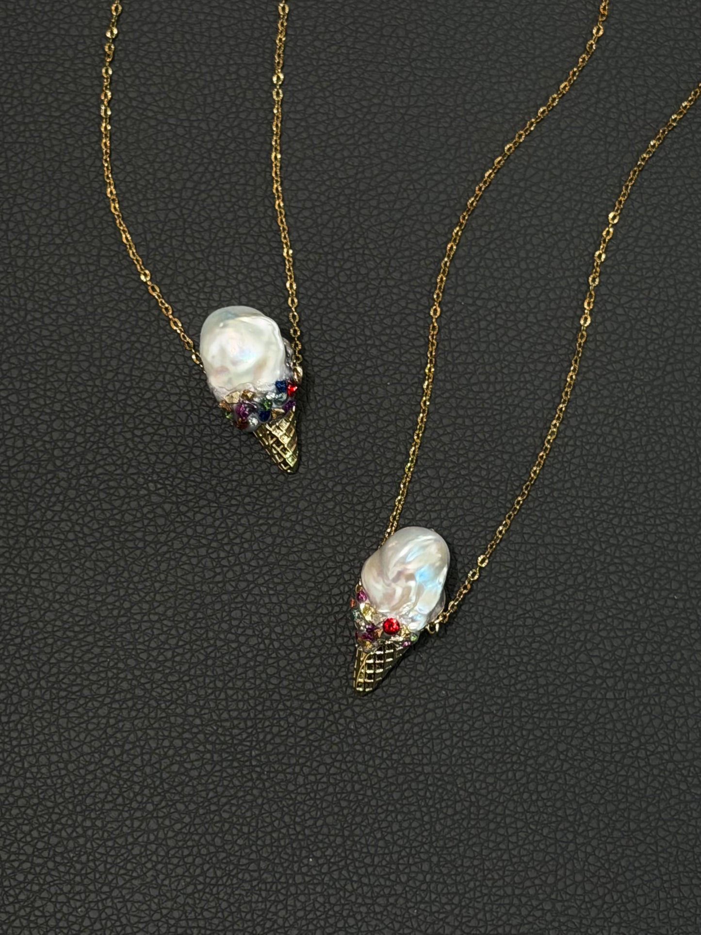 Baroque Pearl Ice Cream Cone Pendant Necklace Whimsical Jewelry