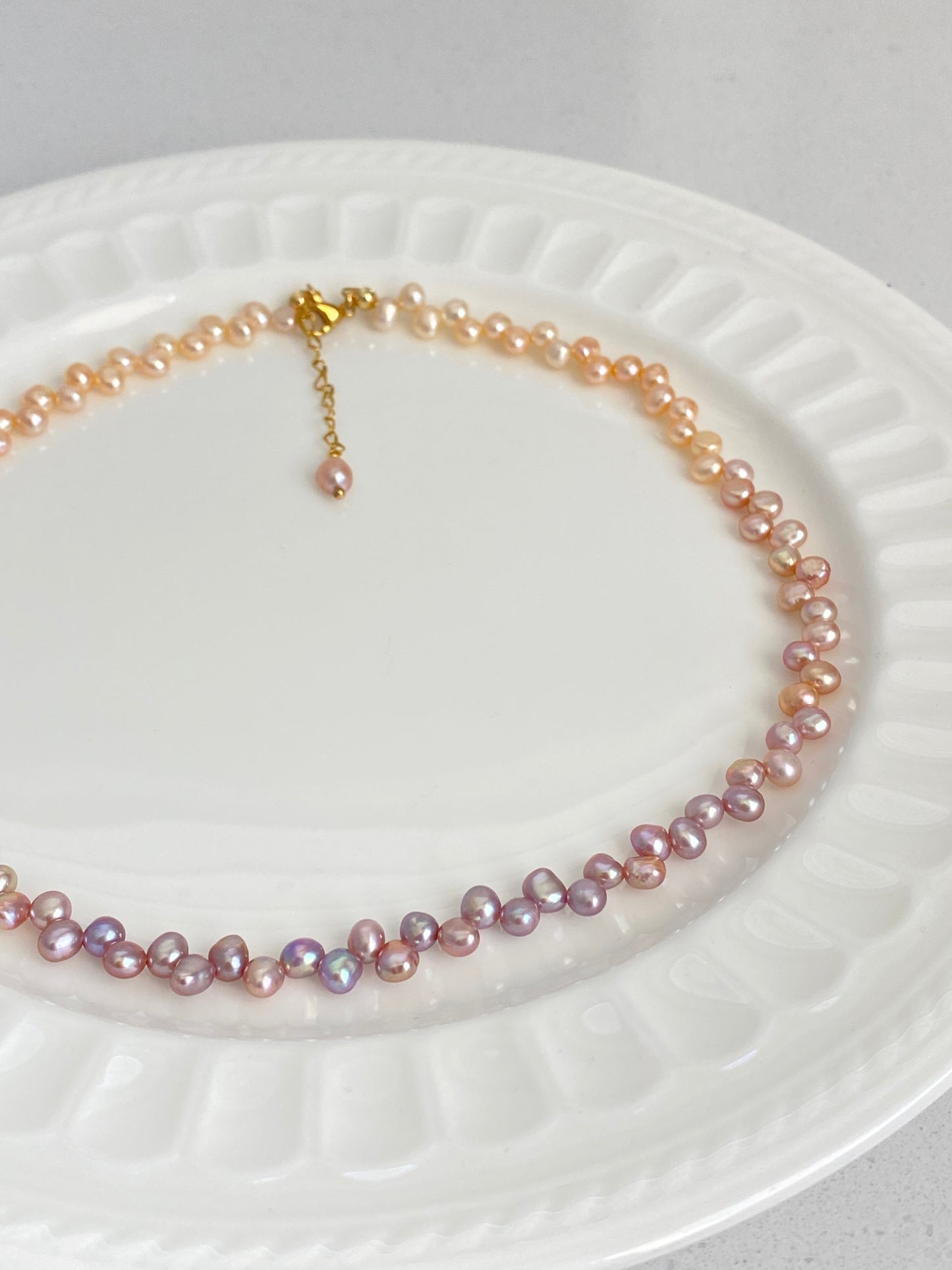 Tipsy Grape Gradient  Baroque Pearl Necklace Dreamy Wisteria Pearl Necklace 16’’ | Multi-Color Freshwater Petal Pearl Choker Gift for her