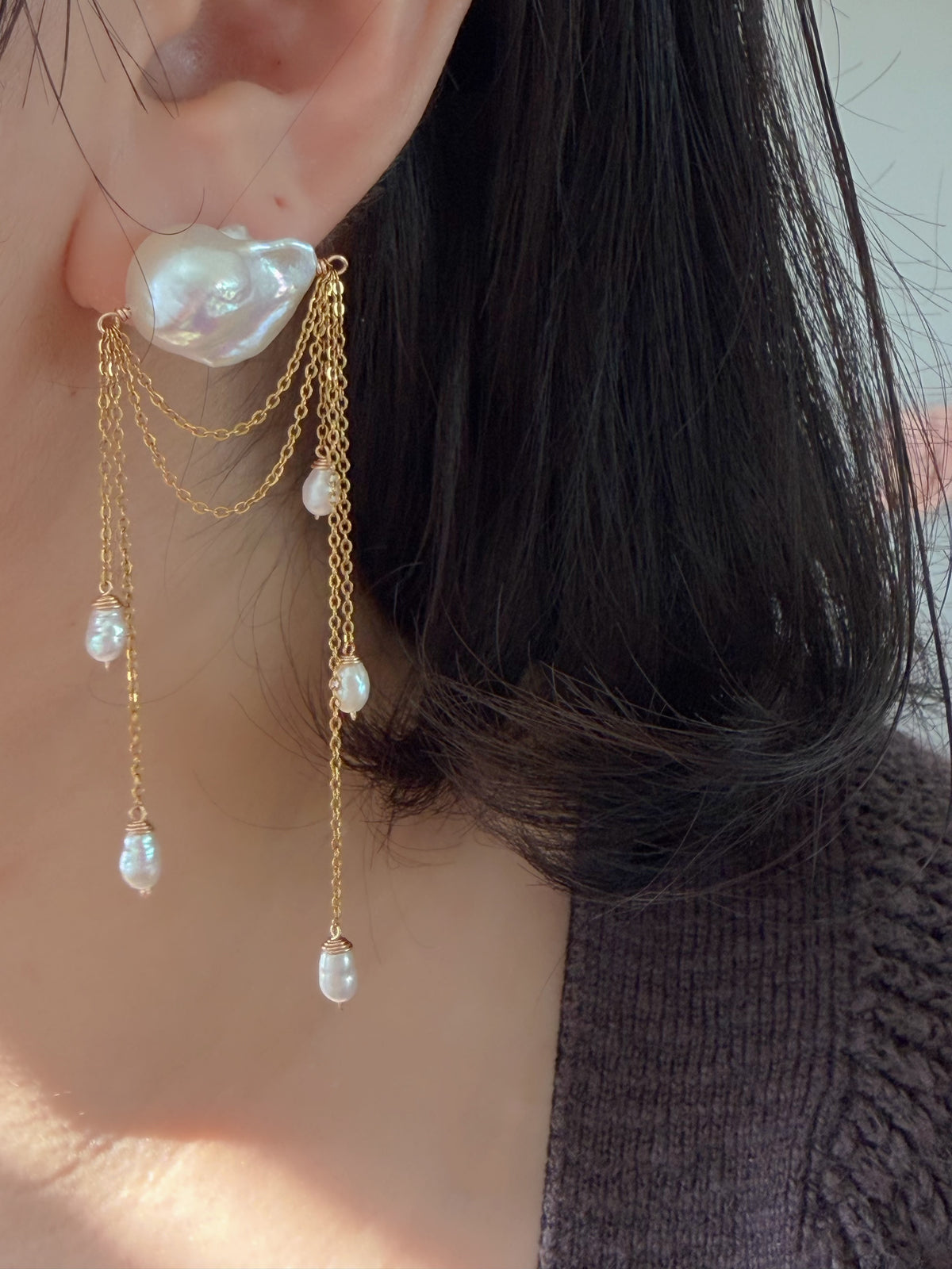 Ardelle Baroque Pearl Draped Chain Earrings