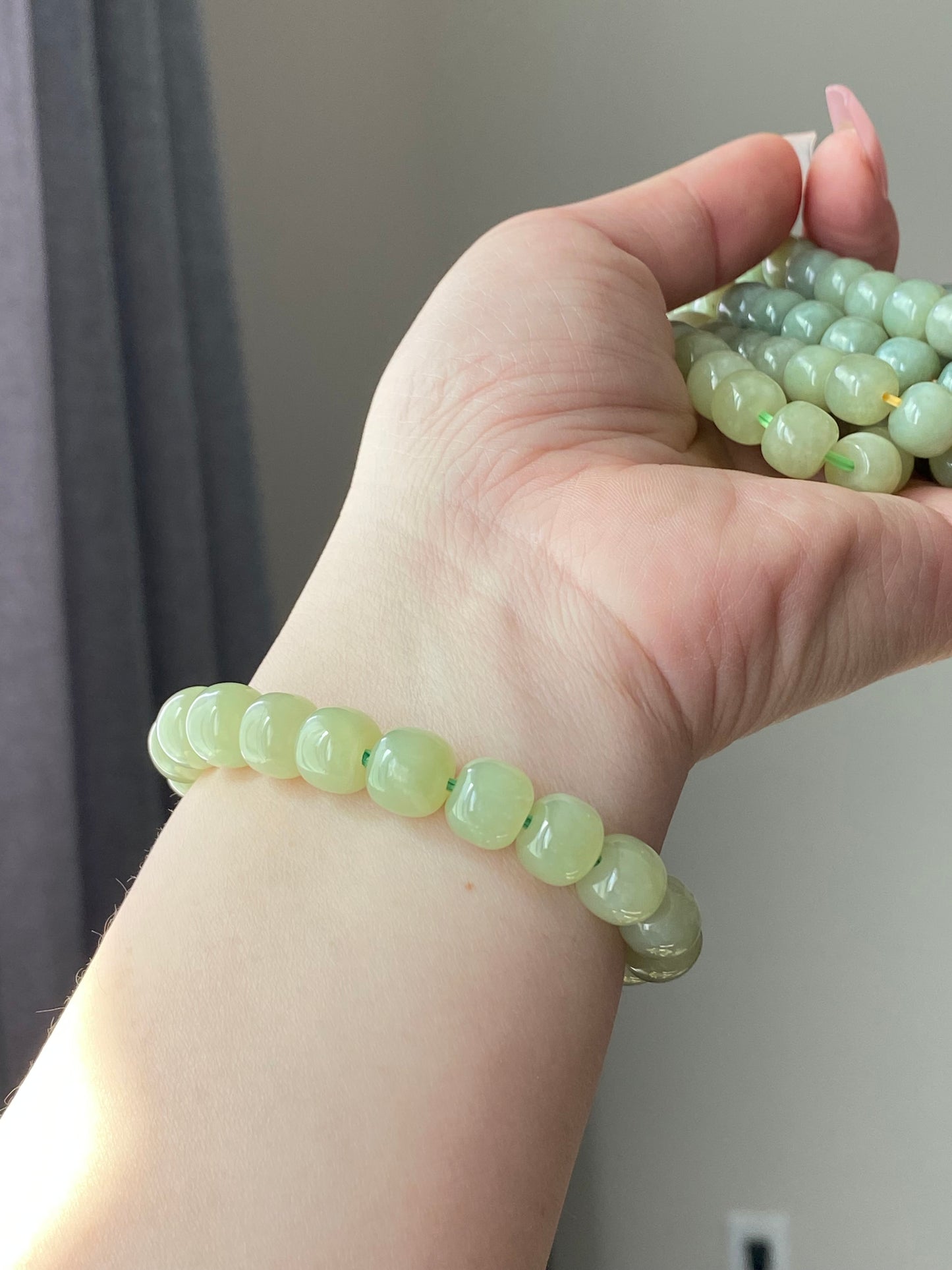 AAA  Natural light green Jade square bead handmade Bracelet Best lucky Gift for her,gift for Mom,meditation crystal bracelet gift for him