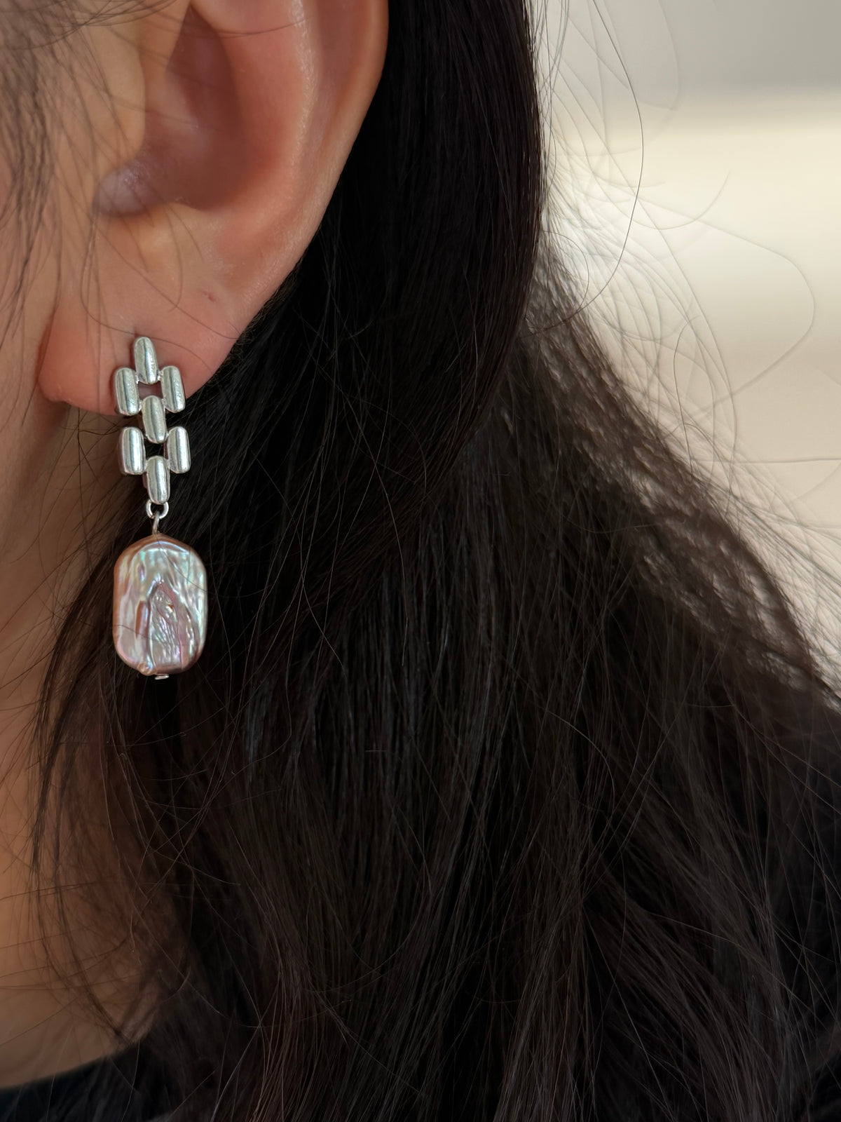 Square Baroque Pearl Woven Link Earrings – Modern Chic Drop Earrings