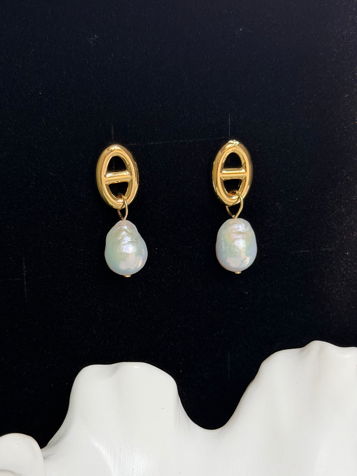 Maya Anchor Link Baroque Pearl Earrings