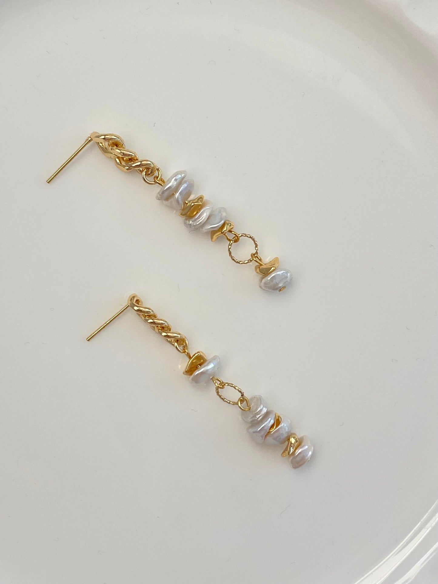 Petal Pearl Statement Earrings – Asymmetrical Baroque Design