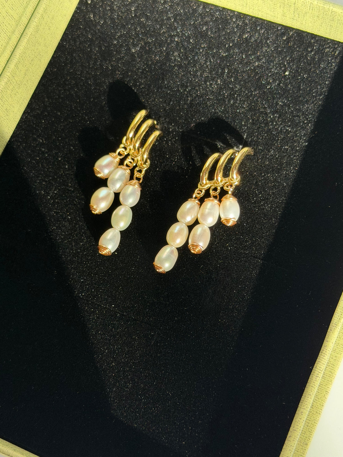 TRINITY DROP | Faux Triple Piercing Pearl Earrings