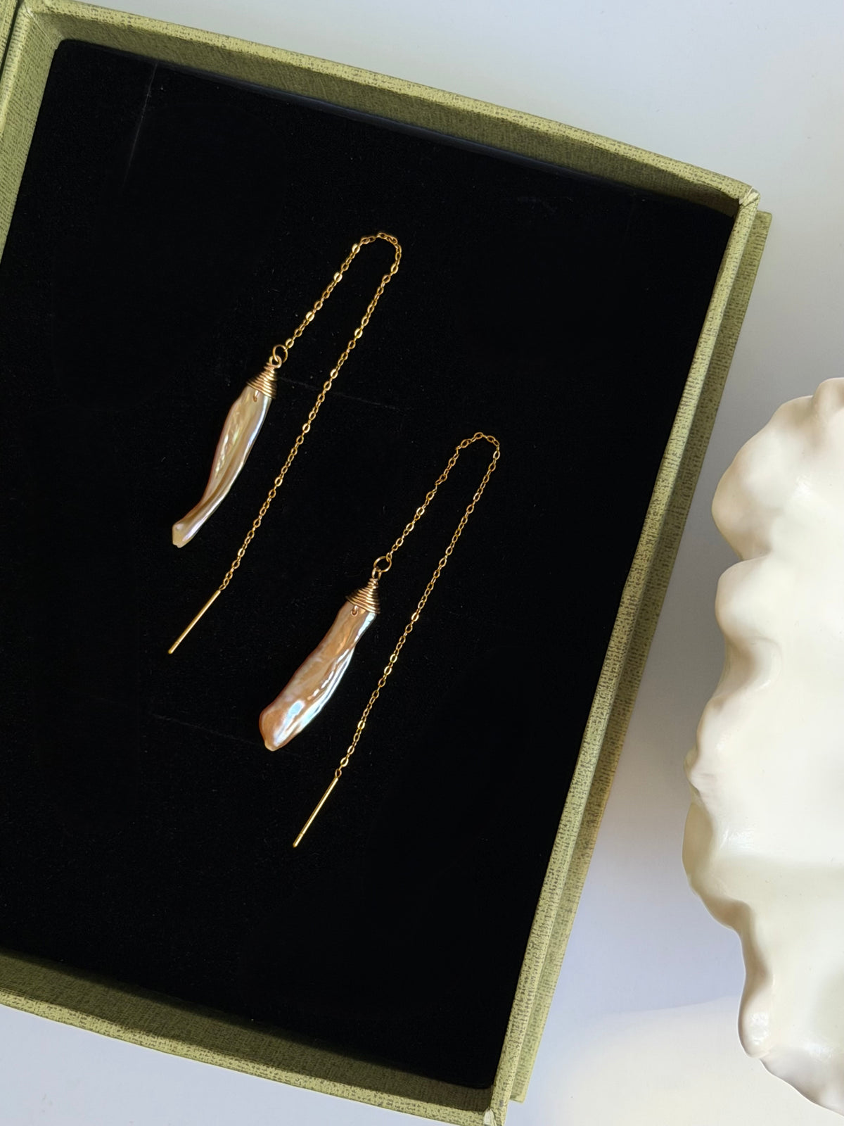 Raine Aurora | Biwa Pearl Threader Earrings