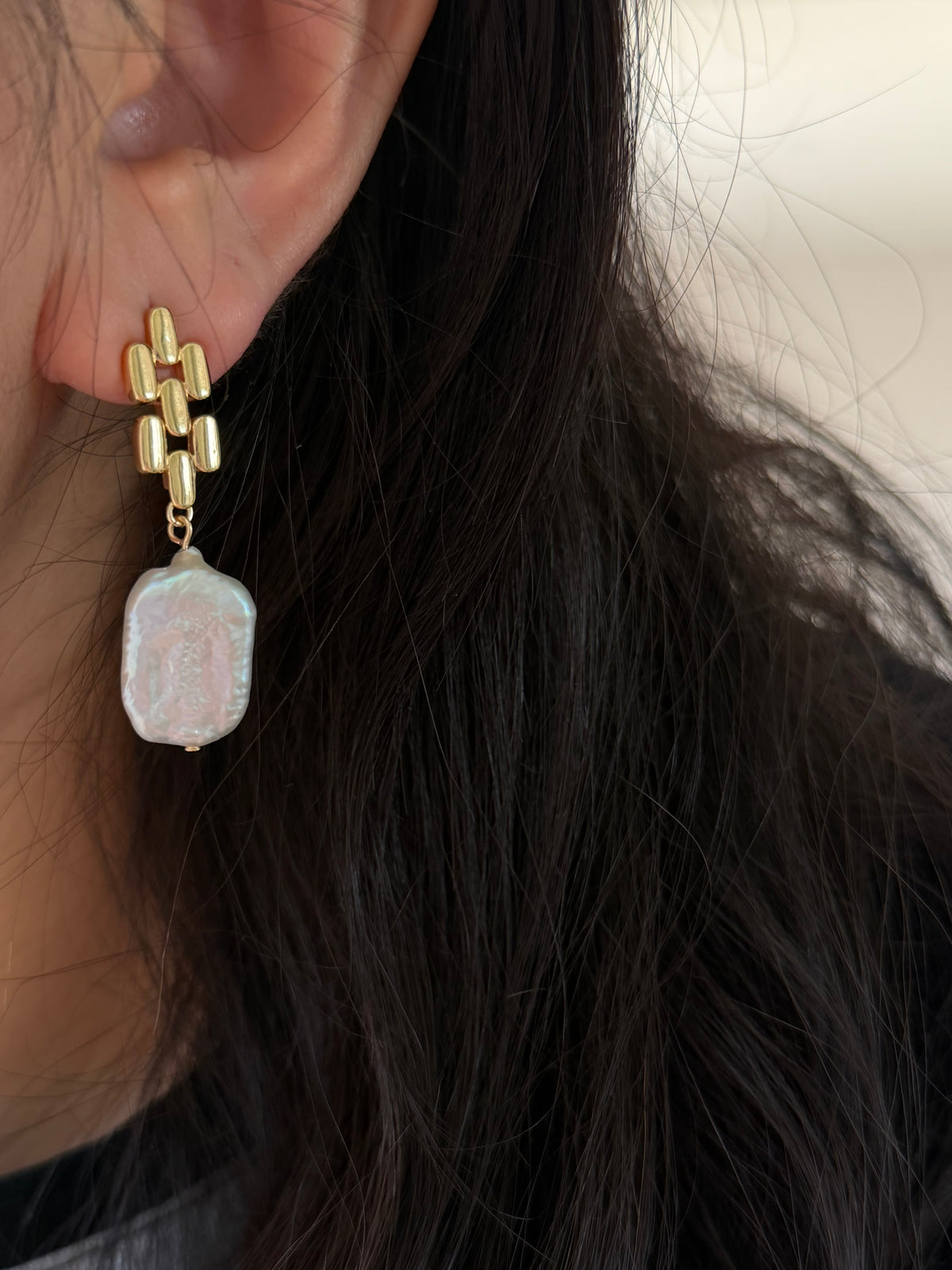 Square Baroque Pearl Woven Link Earrings – Modern Chic Drop Earrings