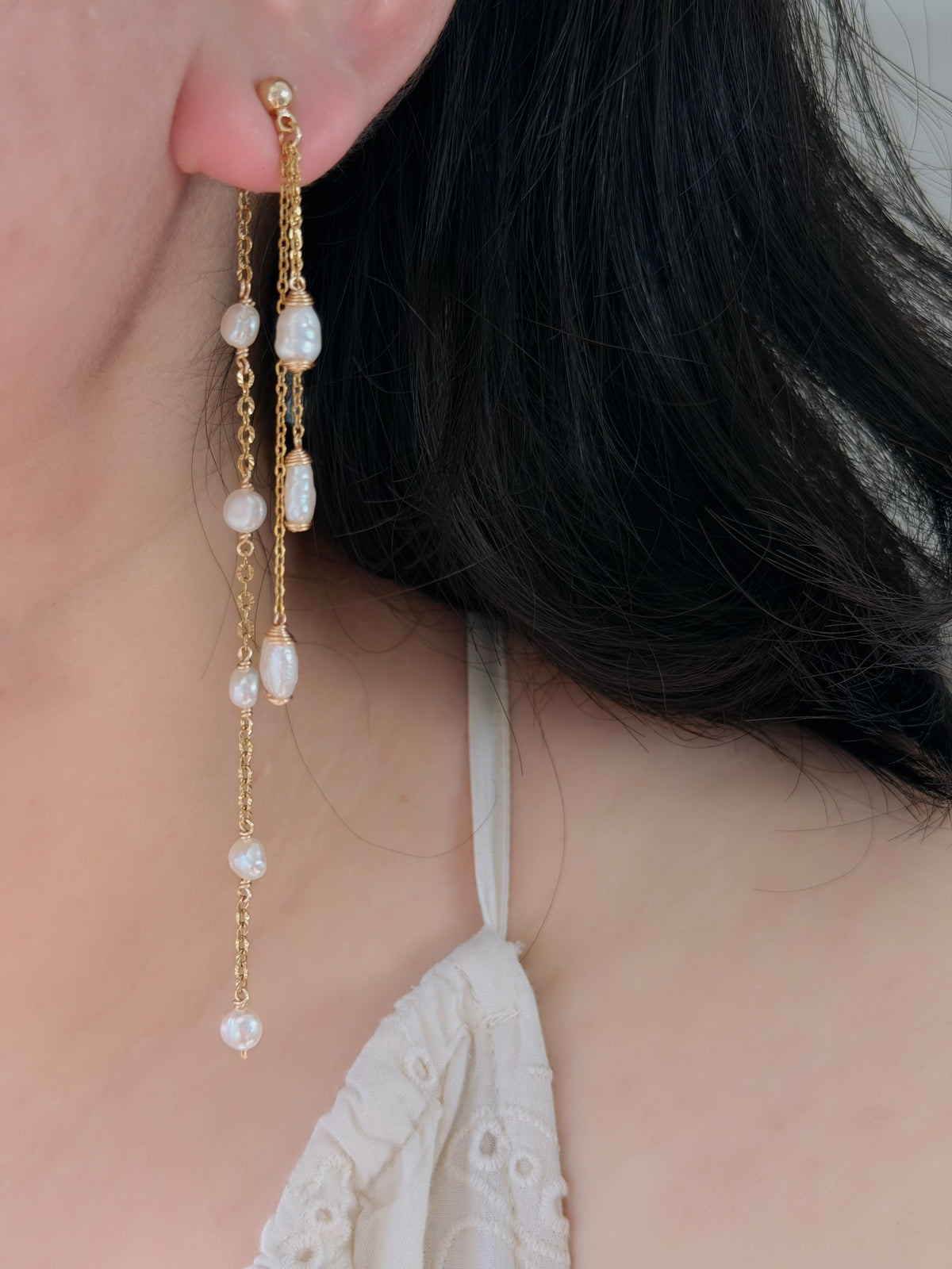 WHISPER DROP | Triple Keshi Pearl Dangle Earrings