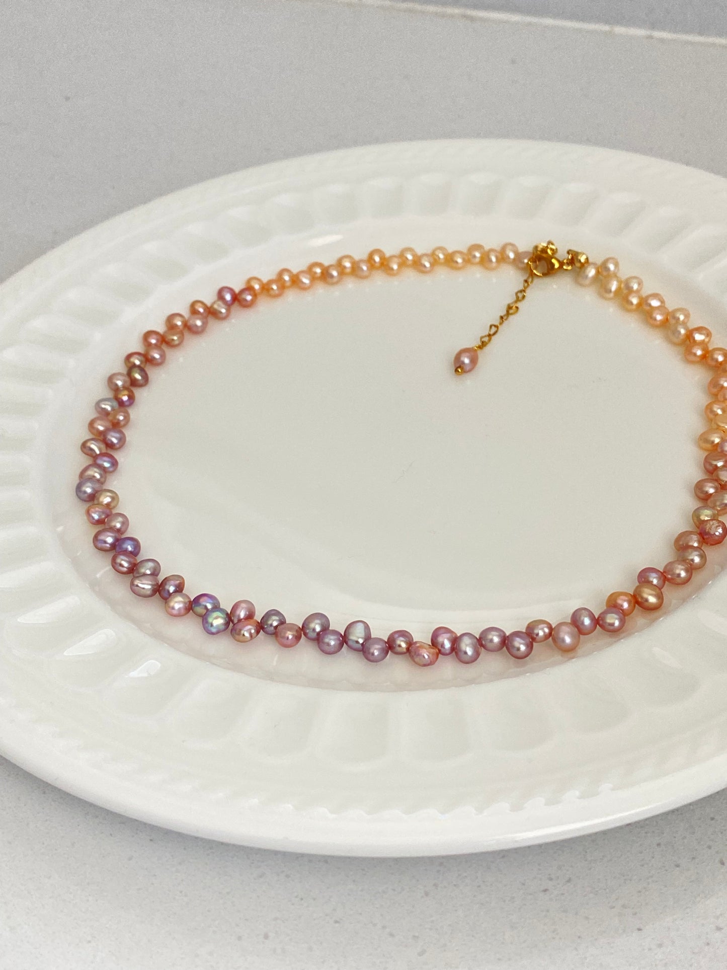 Tipsy Grape Gradient  Baroque Pearl Necklace Dreamy Wisteria Pearl Necklace 16’’ | Multi-Color Freshwater Petal Pearl Choker Gift for her
