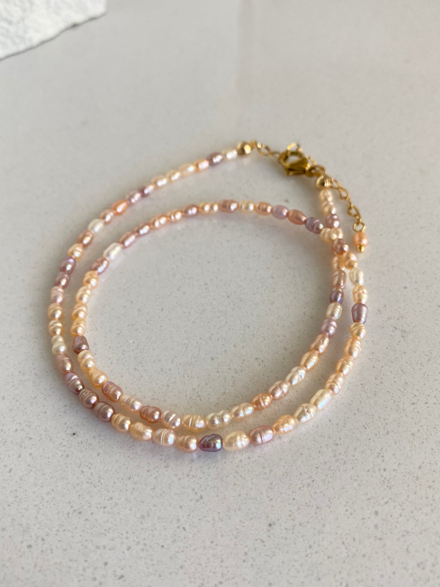 Natural Rice pearl 2-3mm Minimalist Maillard Color Rice Pearl chocker Necklace